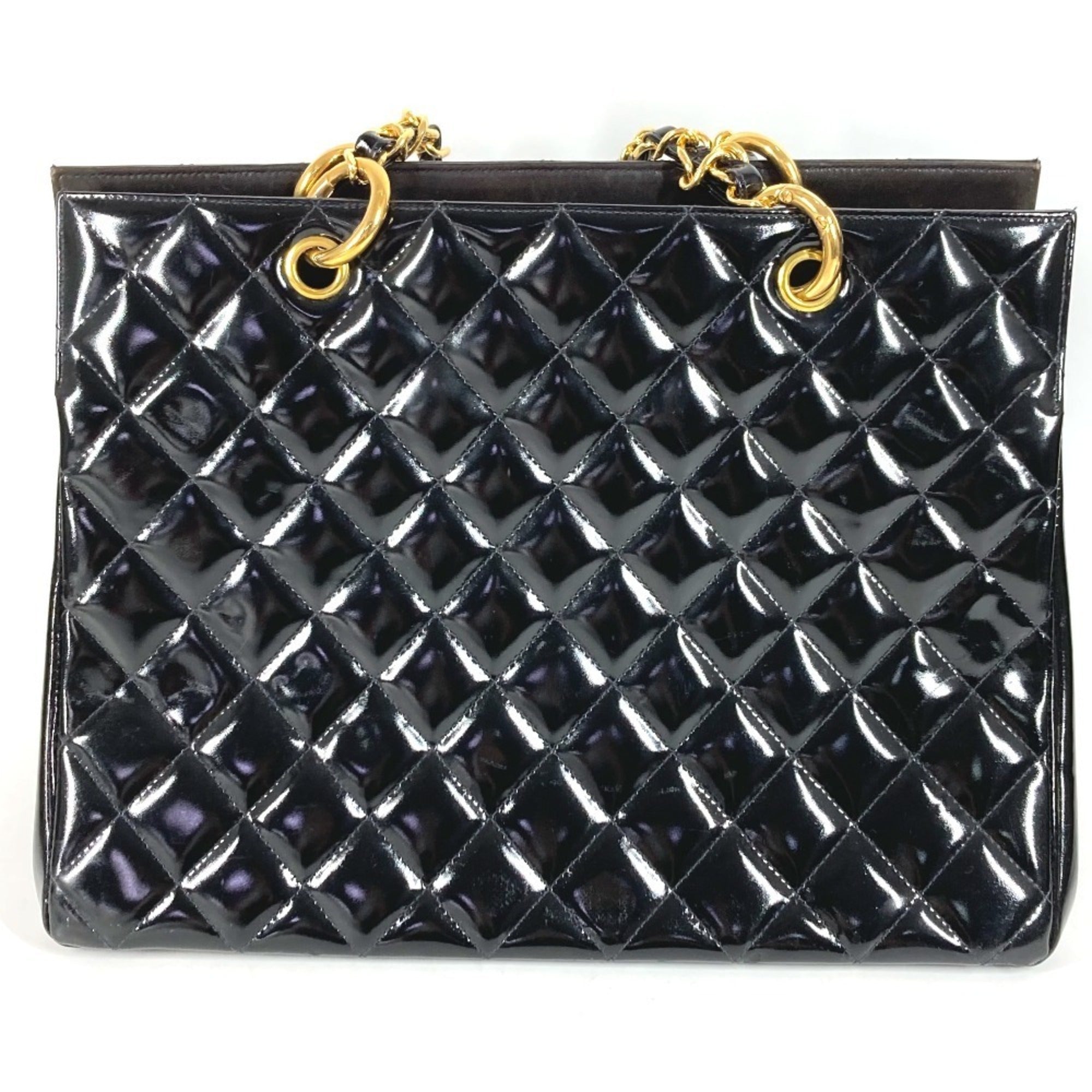Chanel Black Patent Leather Handbag Tote Bag (Pre-Owned)