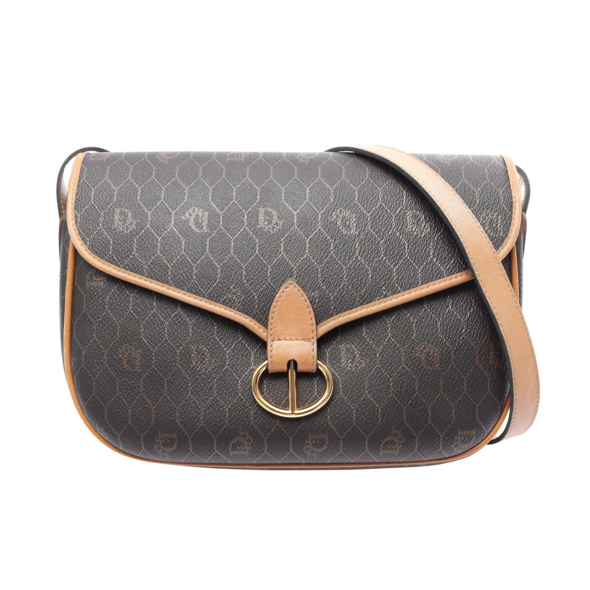 Christian Dior Black Brown Coated Canvas Leather Handbag Shoulder Bag (Pre-Owned)