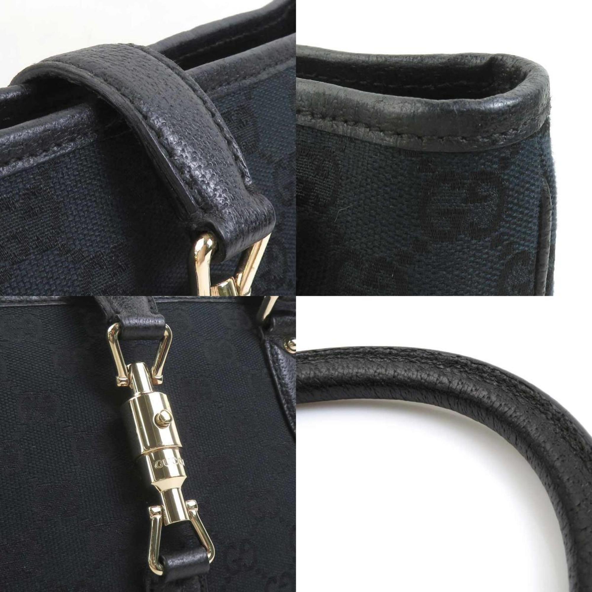 Gucci Black Gg Canvas Leather Handbag (Pre-Owned)