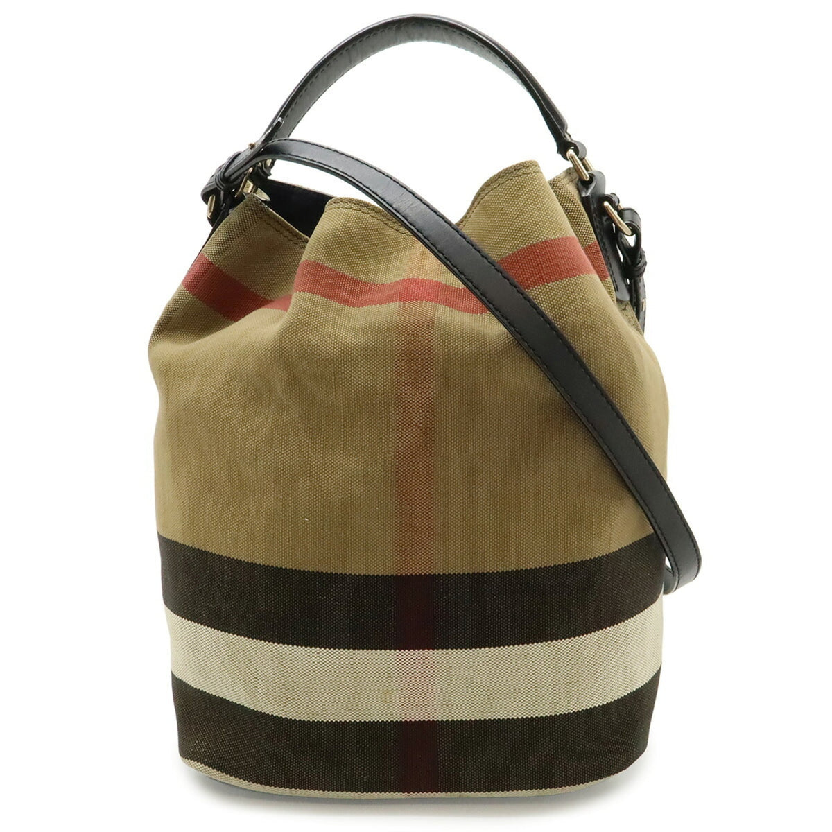 Burberry Black Brown Red Color Canvas Leather Shoulder Bag (Pre-Owned)