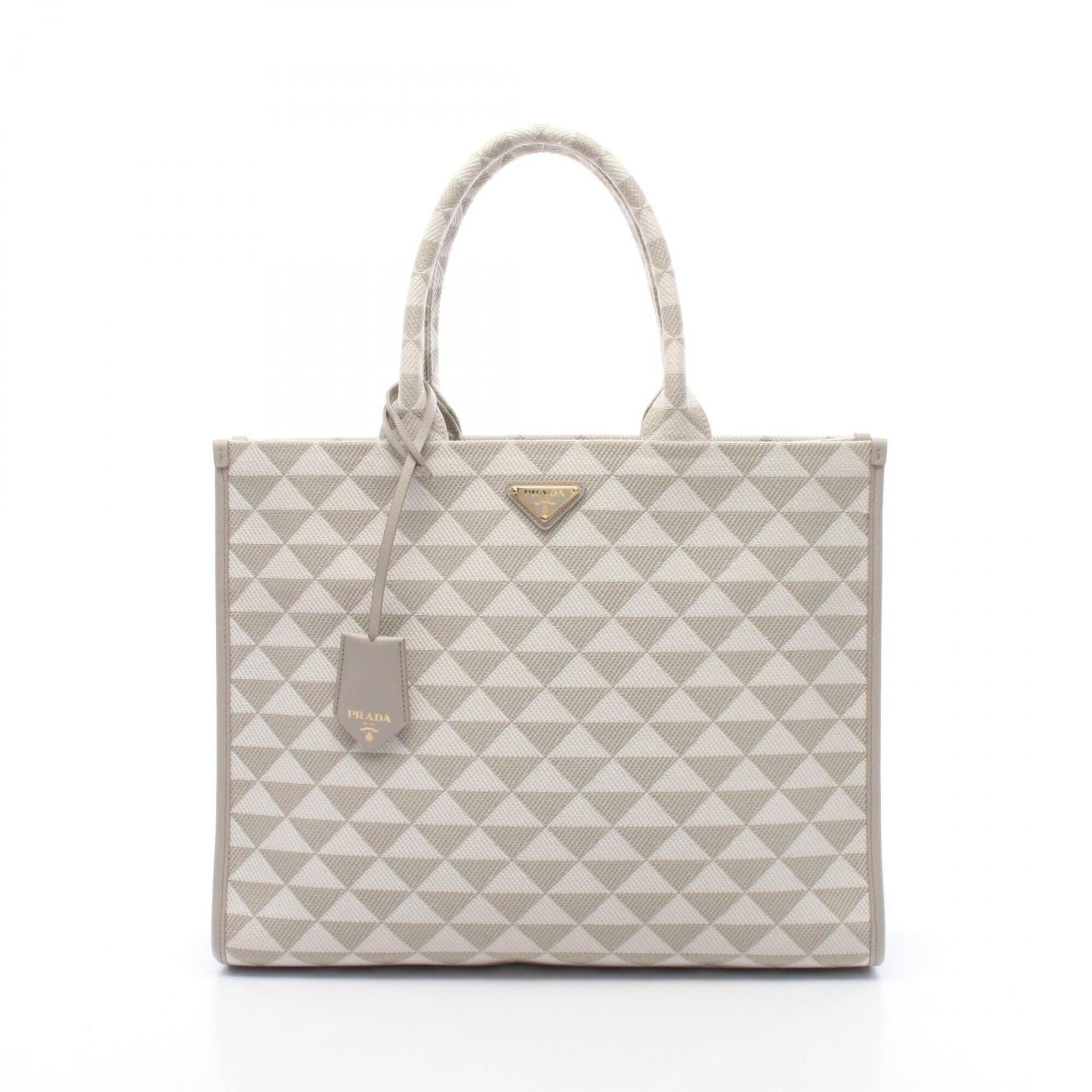 Prada Gray White Canvas Handbag Tote Bag (Pre-Owned)