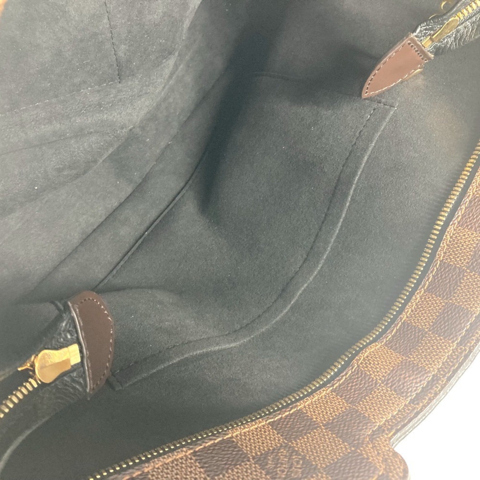 Louis Vuitton Black Brown Damier Canvas Leather Shoulder Bag Tote Bag (Pre-Owned)