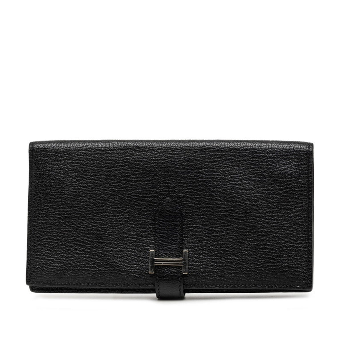 Hermes Noir Chevre Leather Long Wallet (Bi-Fold) (Pre-Owned)