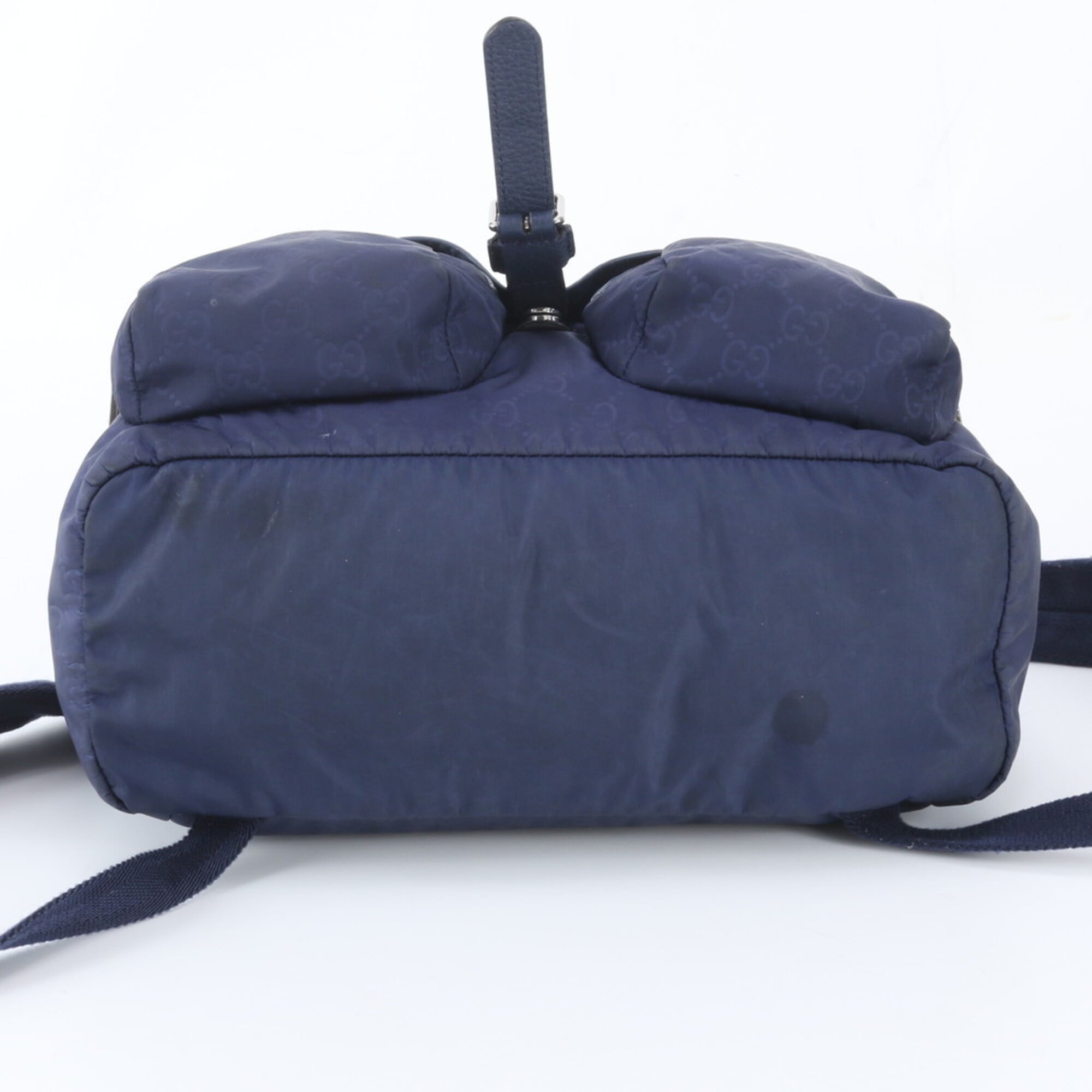 Gucci Navy Nylon Leather Backpack Handbag (Pre-Owned)