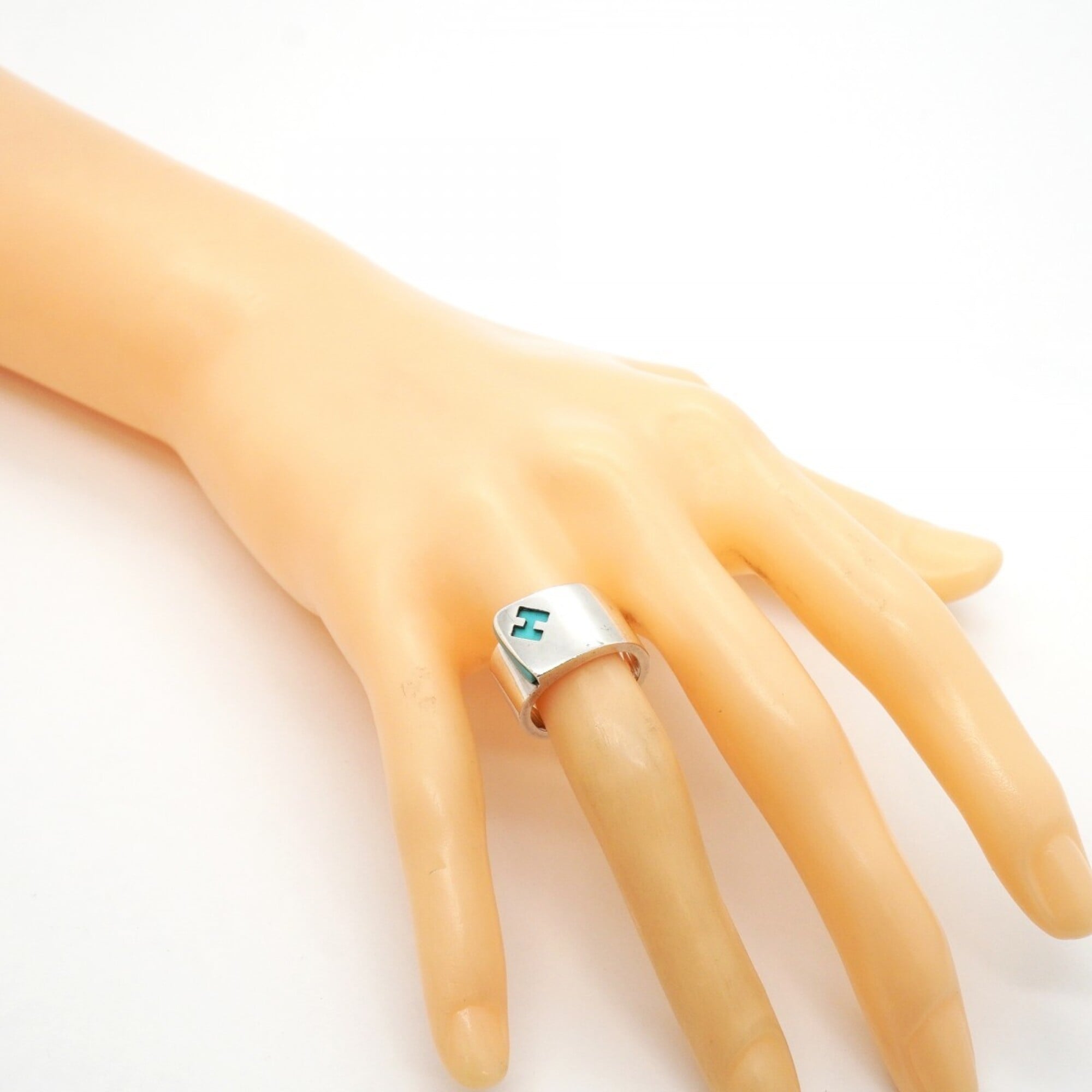 Hermes Blue Silver 925 Band Ring (Pre-Owned)
