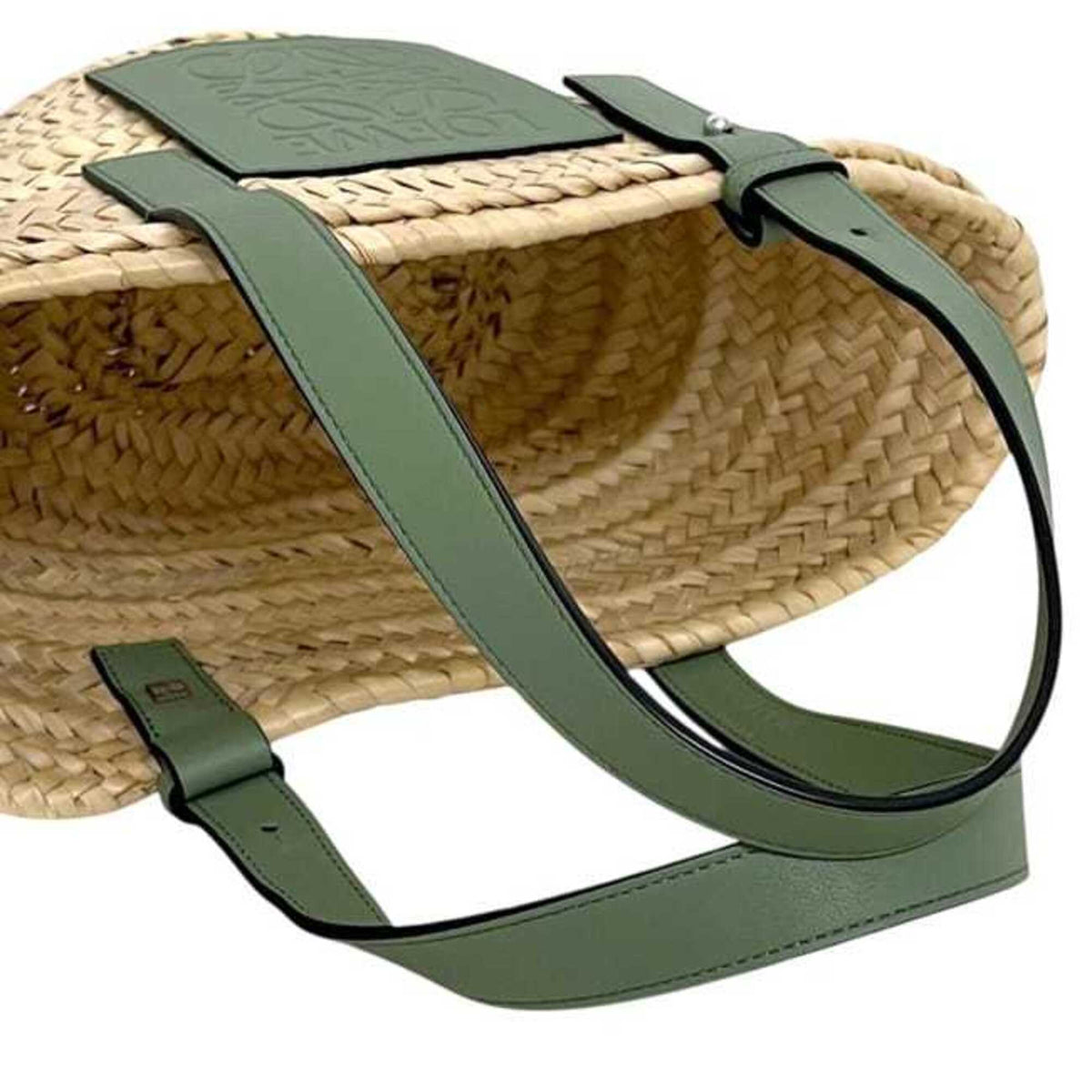 Loewe Beige Green Khaki Raffia Leather Basket (Pre-Owned)
