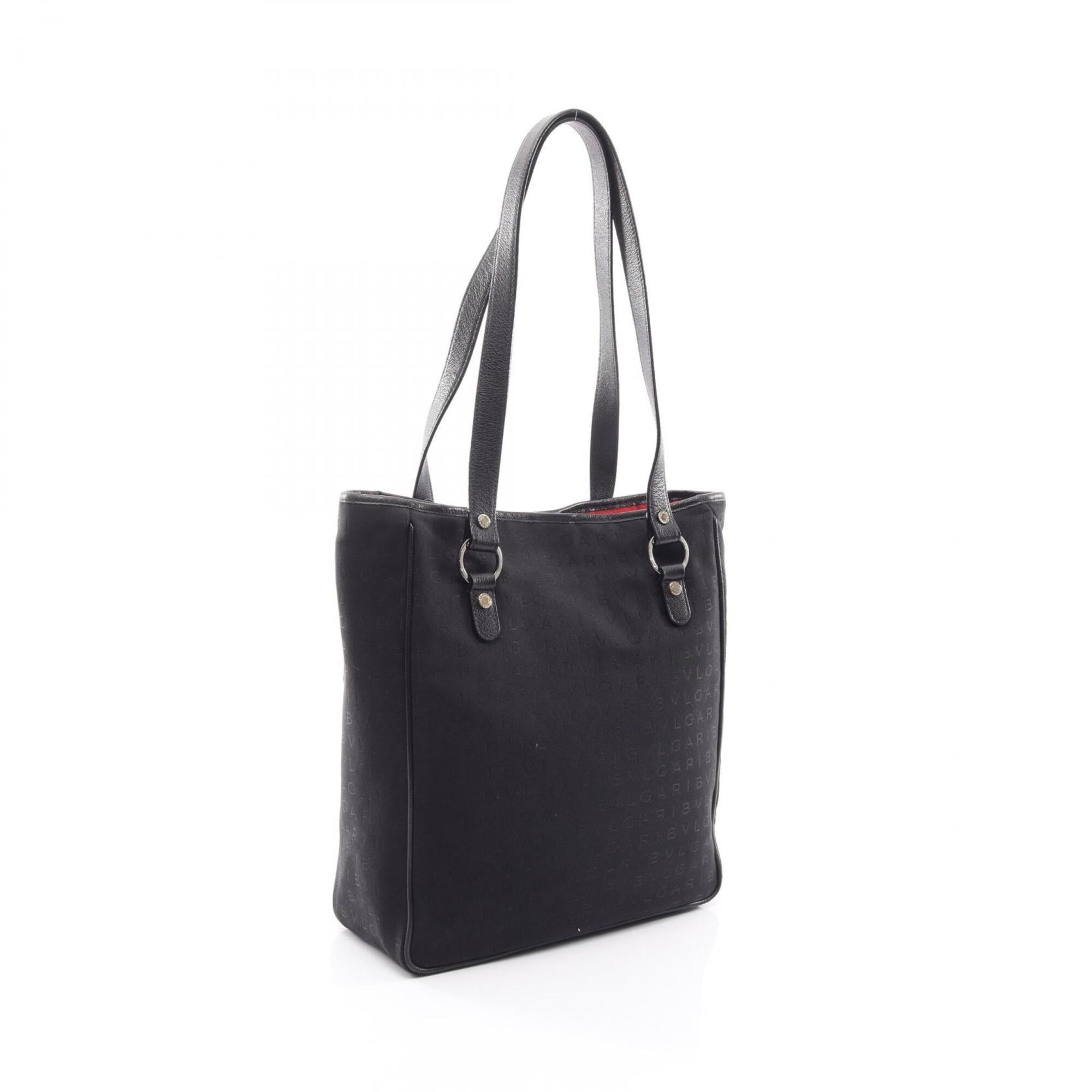 Bvlgari Black Canvas Leather Handbag Tote Bag (Pre-Owned)