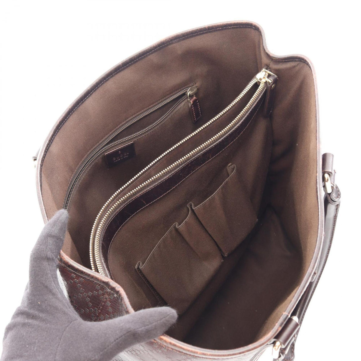 Gucci Brown Coated Canvas Leather Handbag Tote Bag (Pre-Owned)