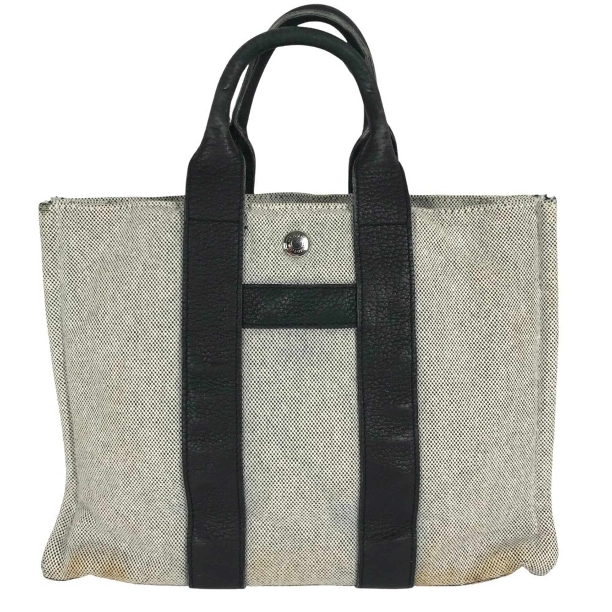 Hermes Black Gray Toile H Leather Handbag Tote Bag (Pre-Owned)