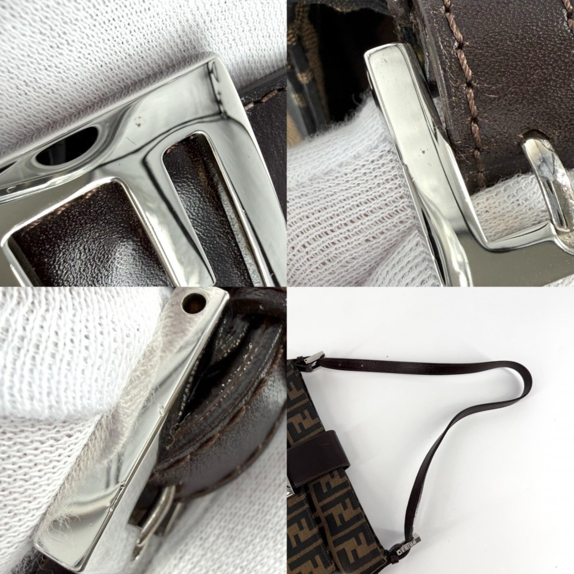 Fendi Zucca Brown Canvas Leather Shoulder Bag (Pre-Owned)