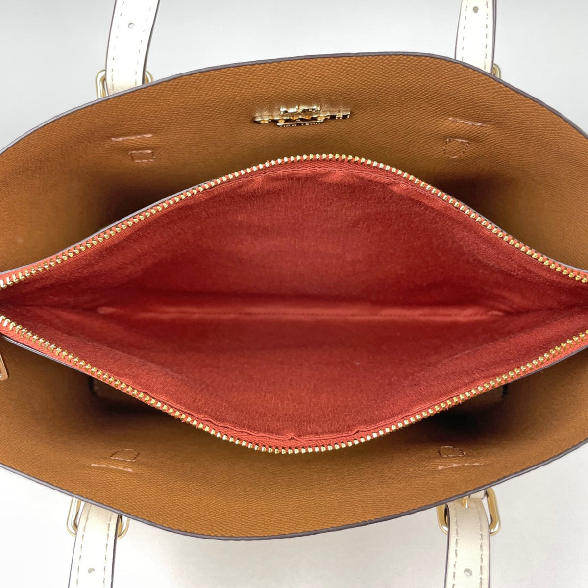 Coach Beige White Coated Canvas Leather Handbag (Pre-Owned)
