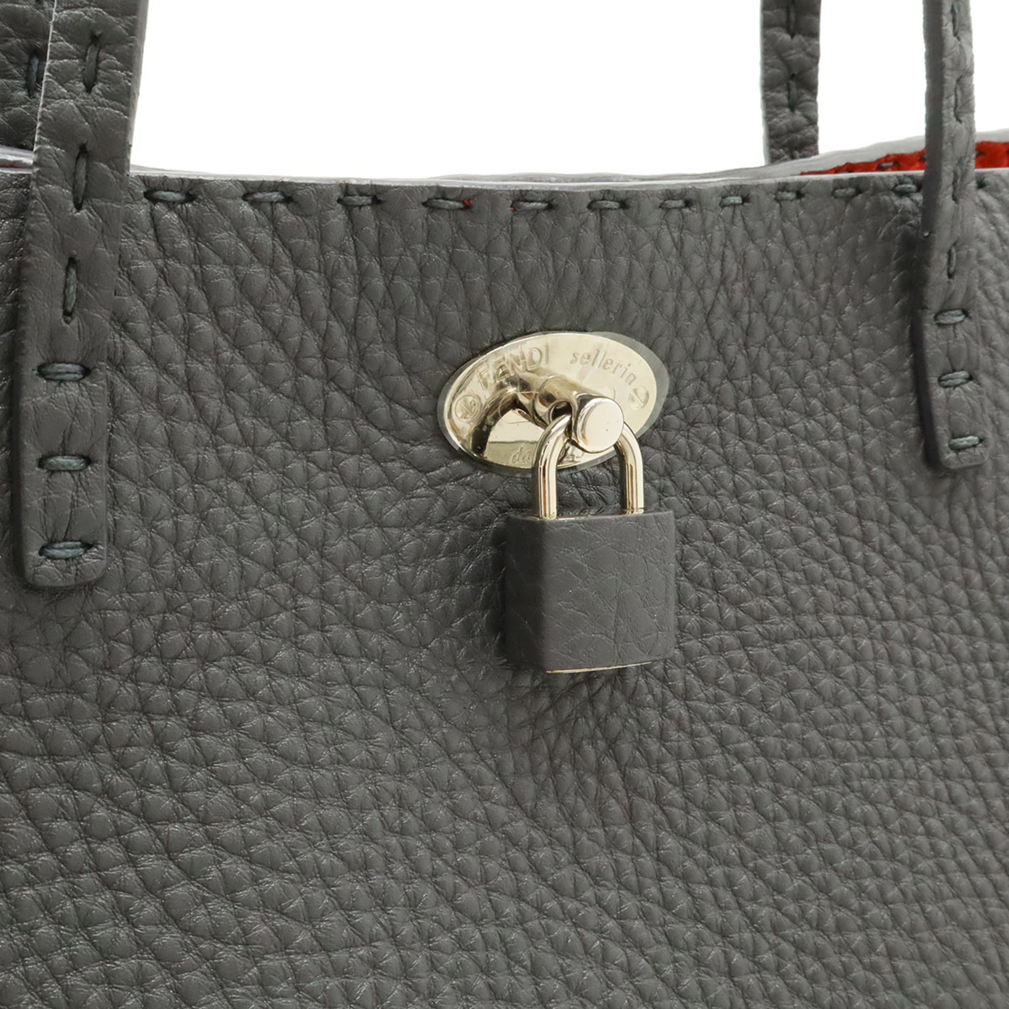 Fendi Selleria Gray Red Color Leather Shoulder Bag Tote Bag (Pre-Owned)