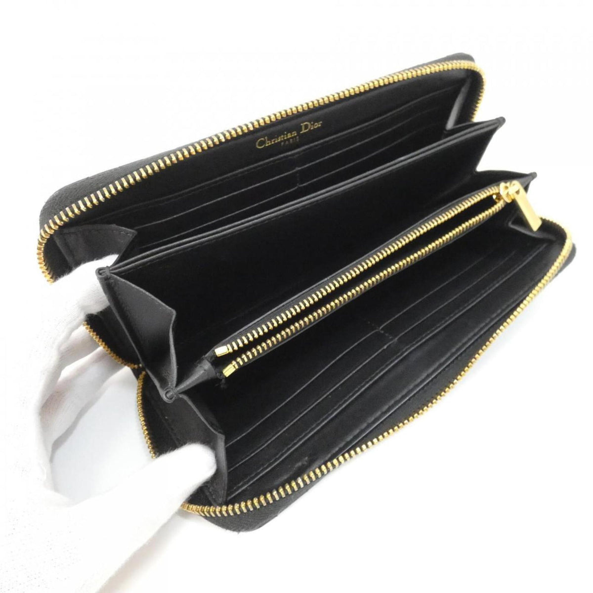 Christian Dior Black Leather Long Wallet (Bi-Fold) (Pre-Owned)