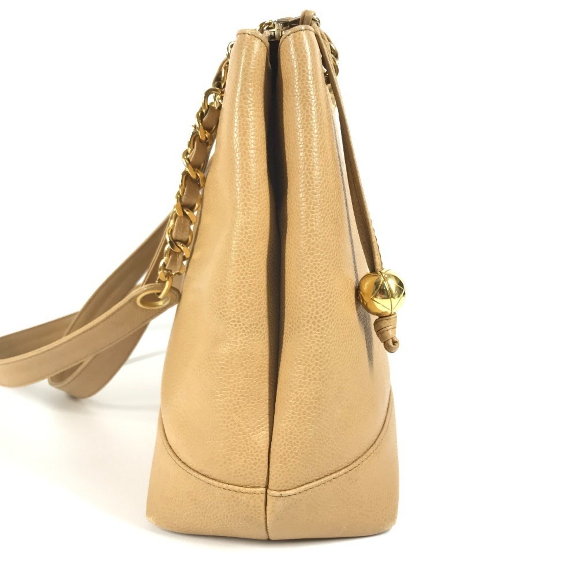Chanel Beige Grained Calfskin Shoulder Bag Tote Bag (Pre-Owned)