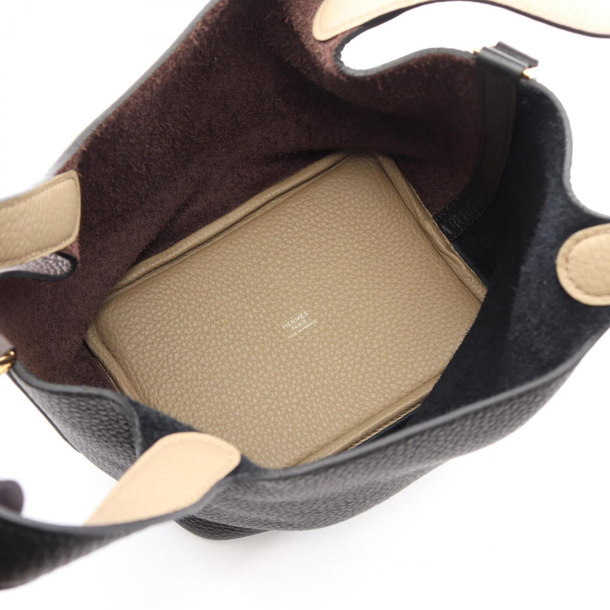Hermes Beige Black Brown Taurillon Clemence Leather Handbag (Pre-Owned)