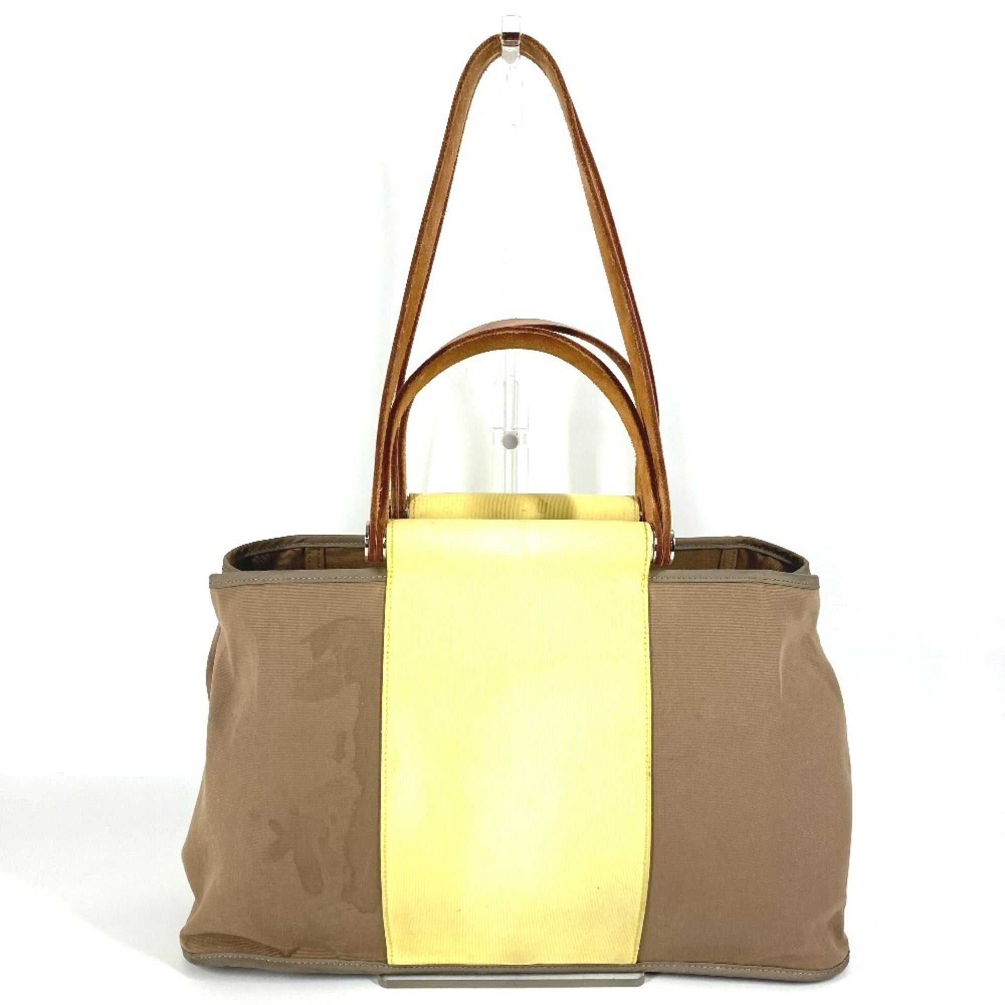 Hermes Beige Yellow Leather Canvas Shoulder Bag Tote Bag (Pre-Owned)