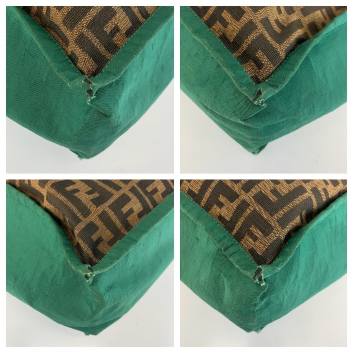 Fendi Brown Green Canvas Leather Handbag Tote Bag (Pre-Owned)