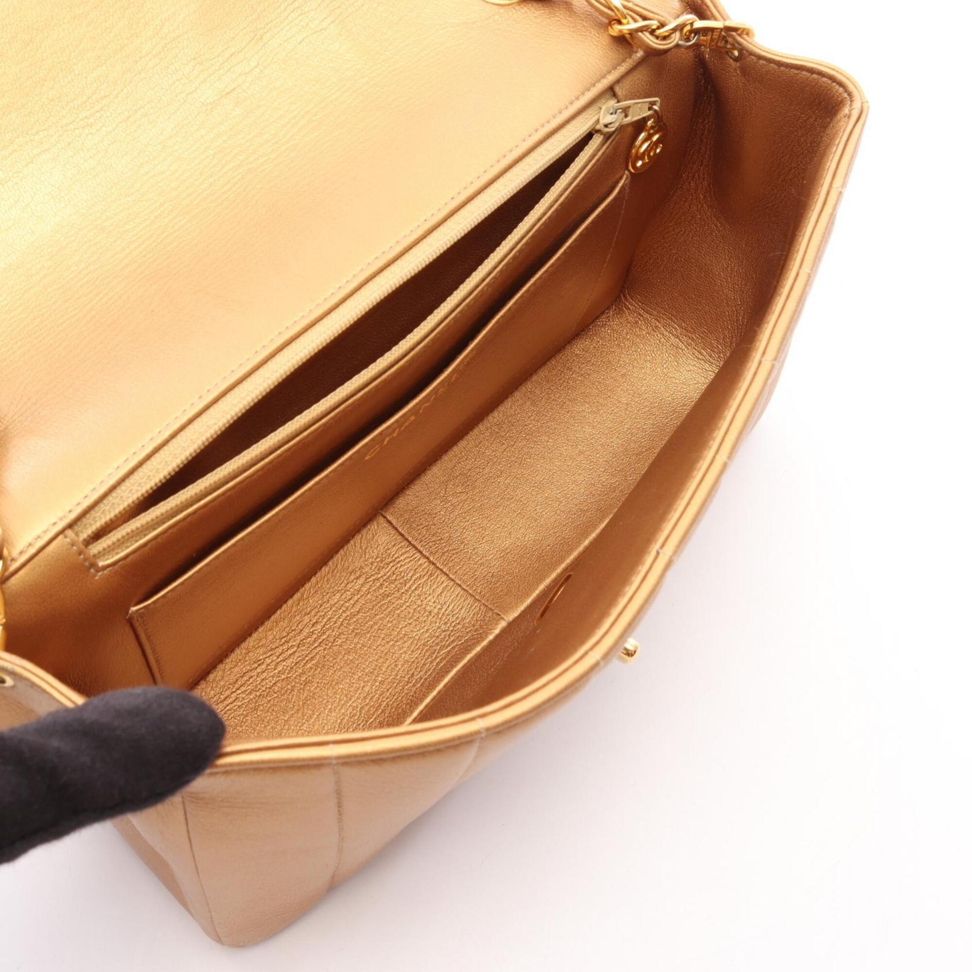 Chanel Gold Brown Leather Handbag Shoulder Bag (Pre-Owned)