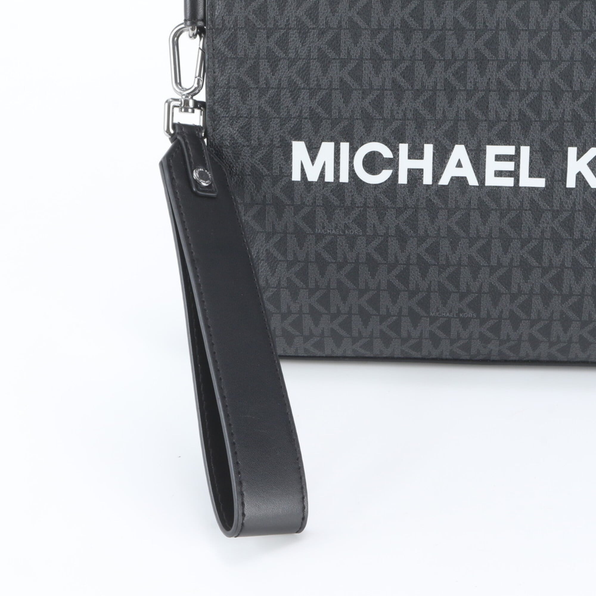 Michael Kors Black Leather Coated Canvas Clutch Bag Pouch (Pre-Owned)