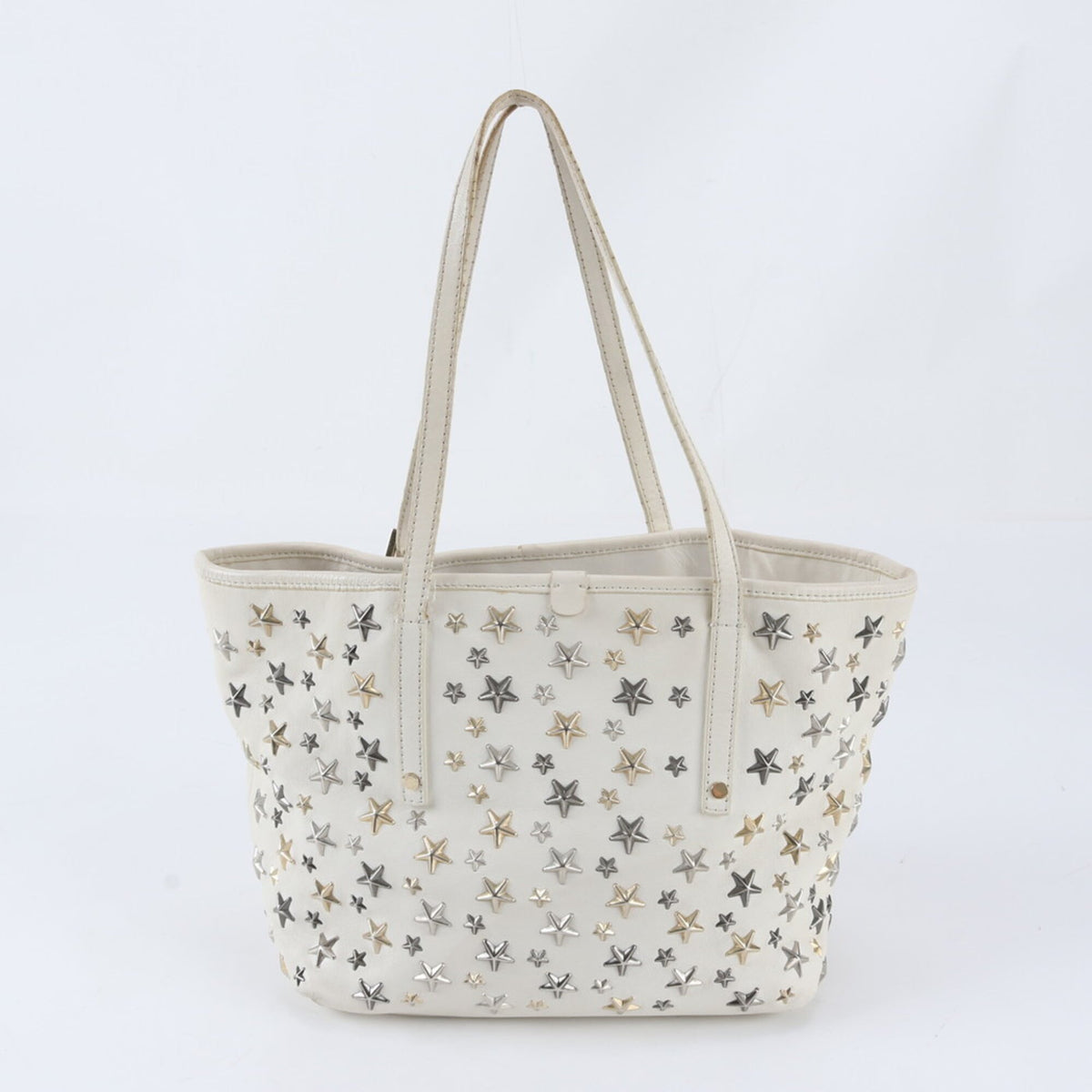Jimmy Choo Silver White Leather Handbag Shoulder Bag Tote Bag (Pre-Owned)