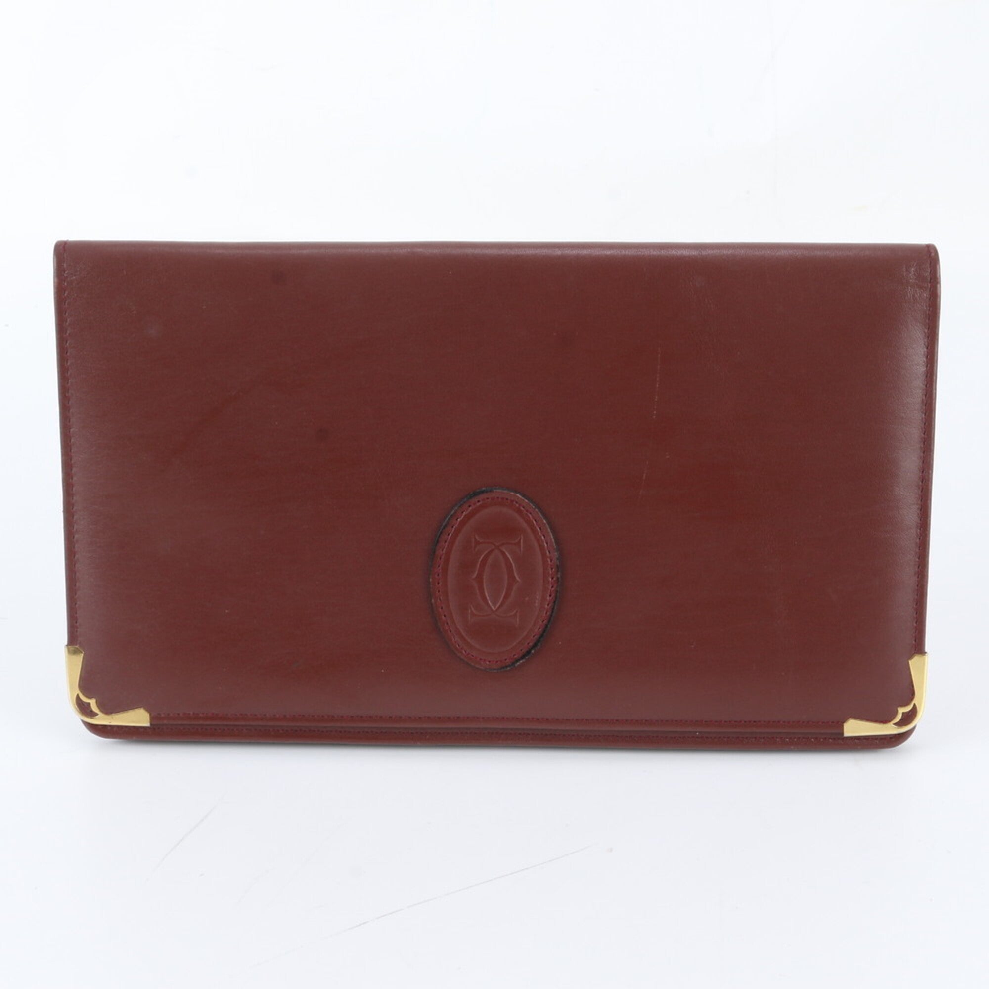 Cartier Wine Red Leather Clutch Bag Pouch (Pre-Owned)