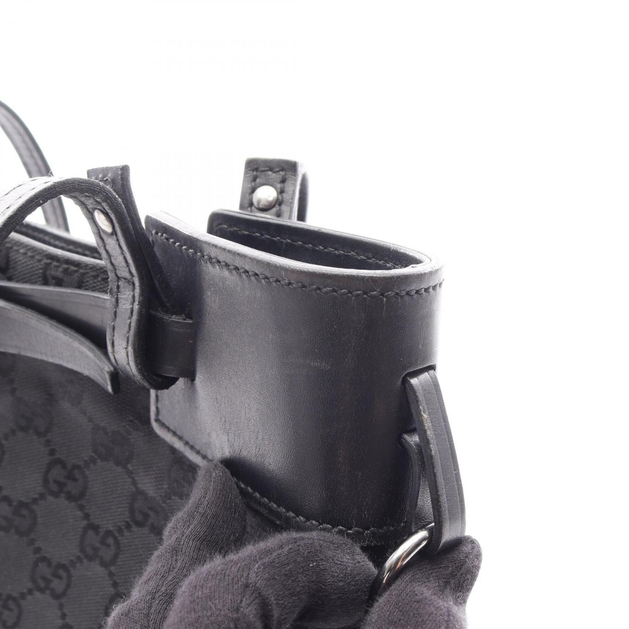 Gucci Black Canvas Leather Tote Bag (Pre-Owned)