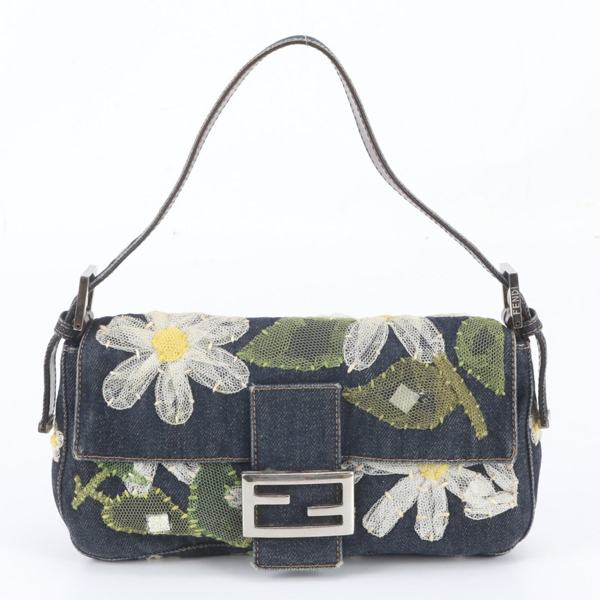 Fendi Blue Leather Canvas Shoulder Bag (Pre-Owned)