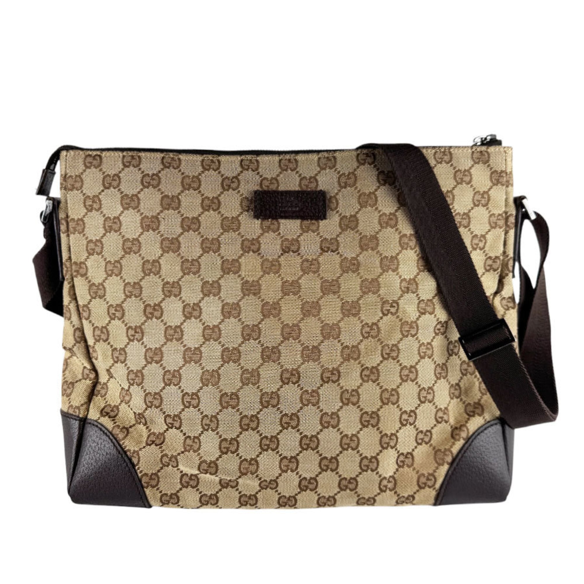 Gucci Brown Gg Canvas Leather Shoulder Bag (Pre-Owned)