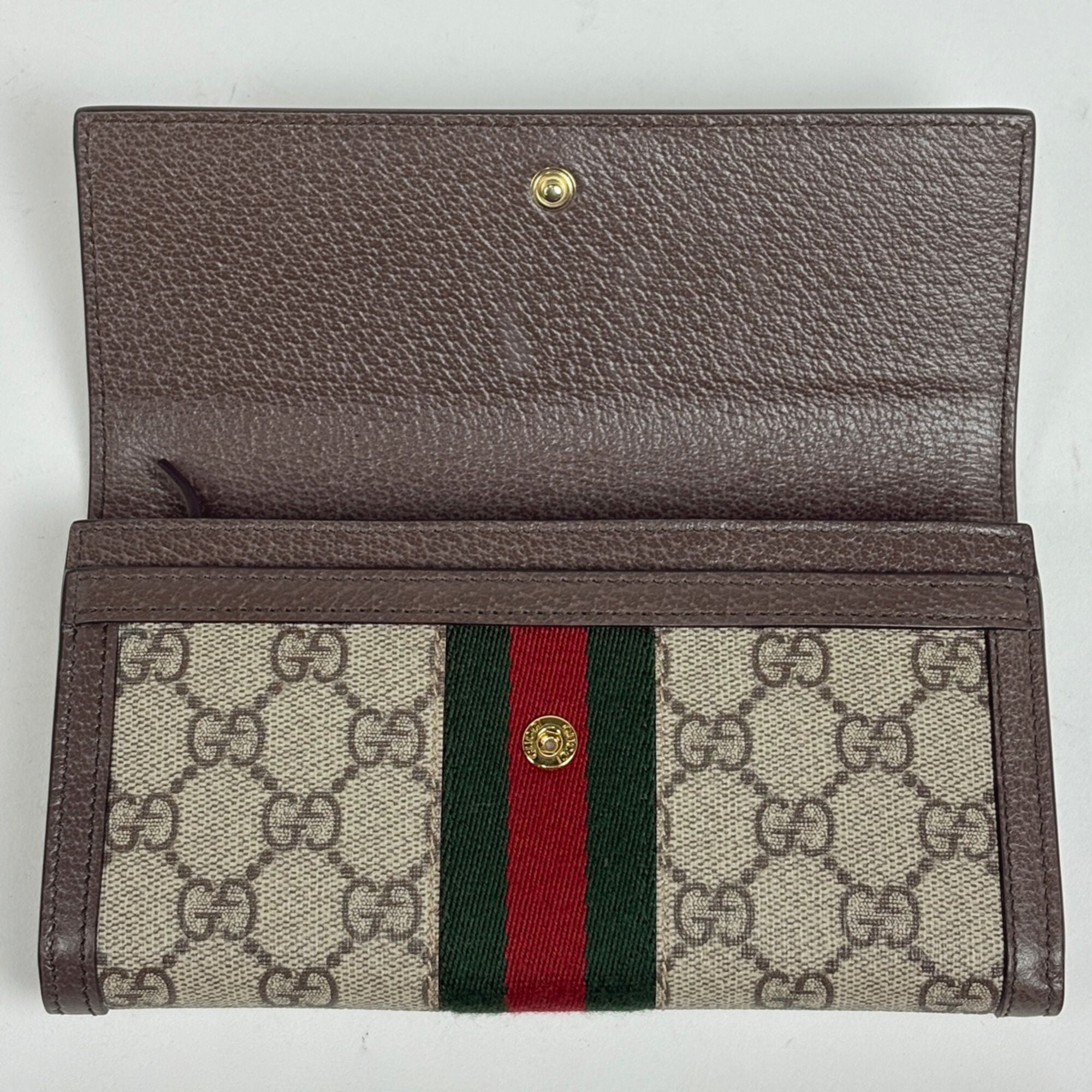 Gucci Beige Brown Gg Canvas Leather Long Wallet (Bi-Fold) (Pre-Owned)