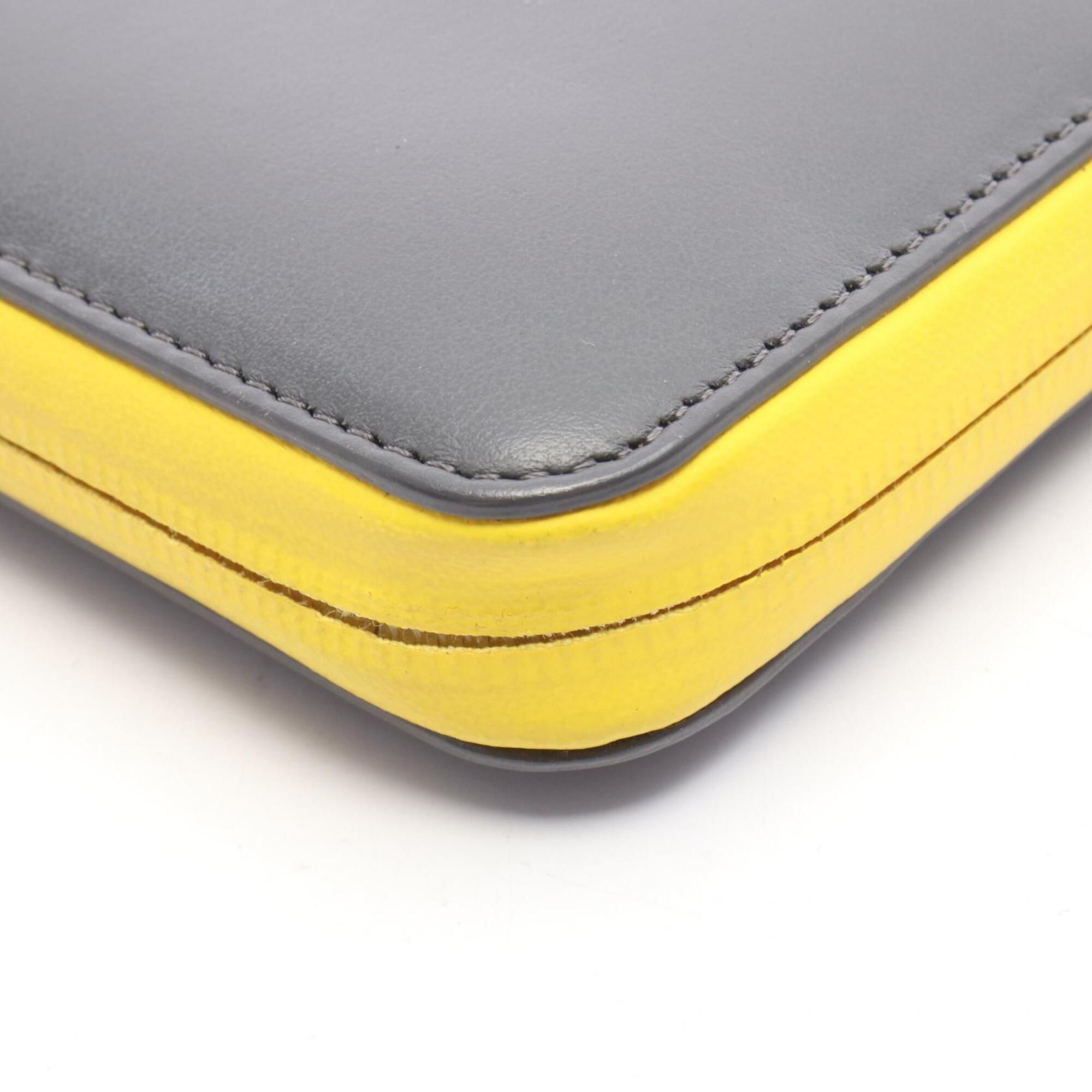Fendi Gray Yellow Leather Long Wallet (Bi-Fold) (Pre-Owned)
