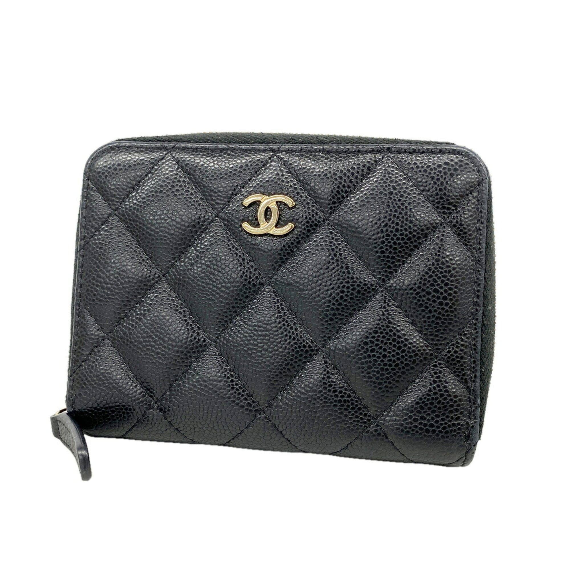 Chanel Black Grained Calfskin Wallet (Bi-Fold) (Pre-Owned)