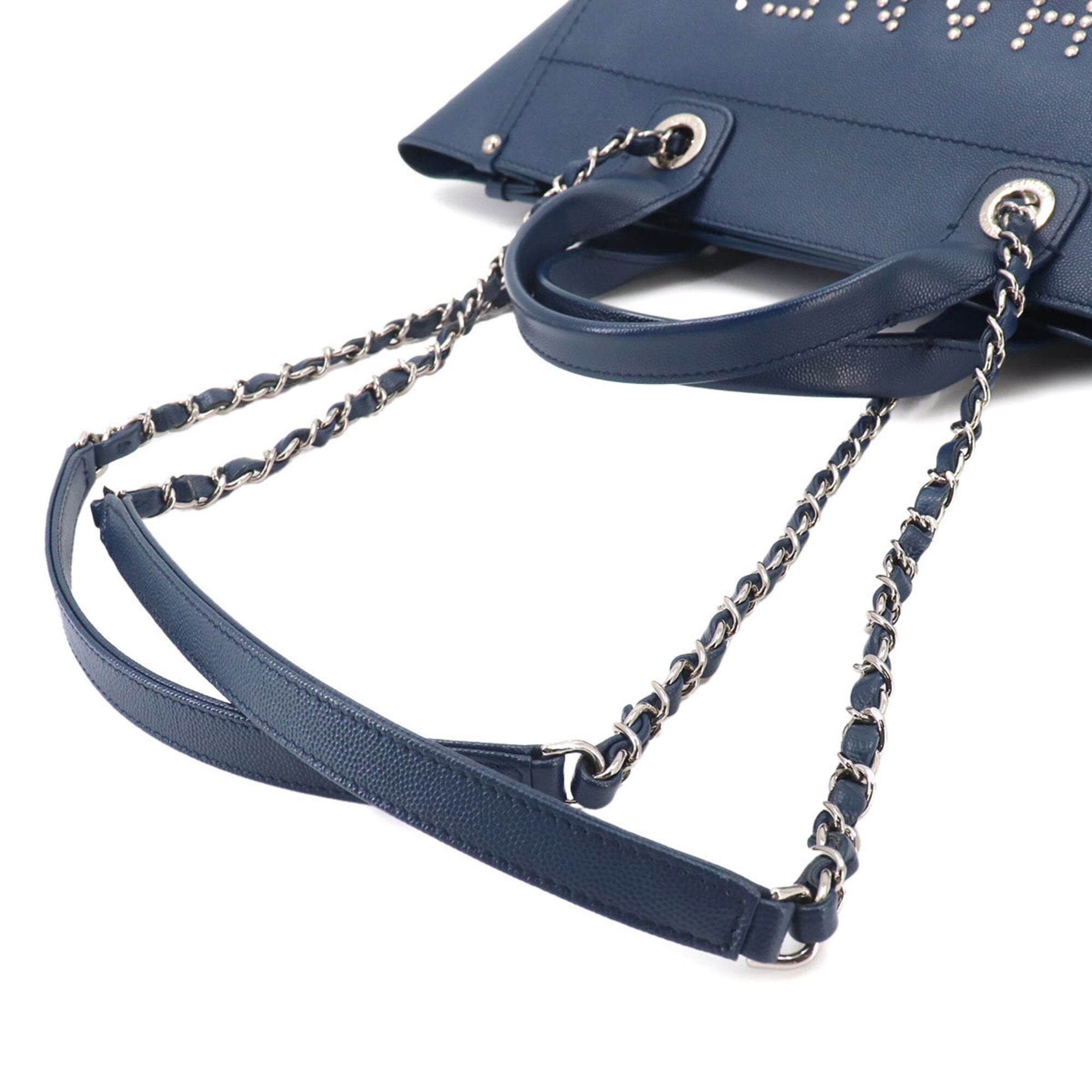 Chanel Navy Leather Handbag Tote Bag (Pre-Owned)