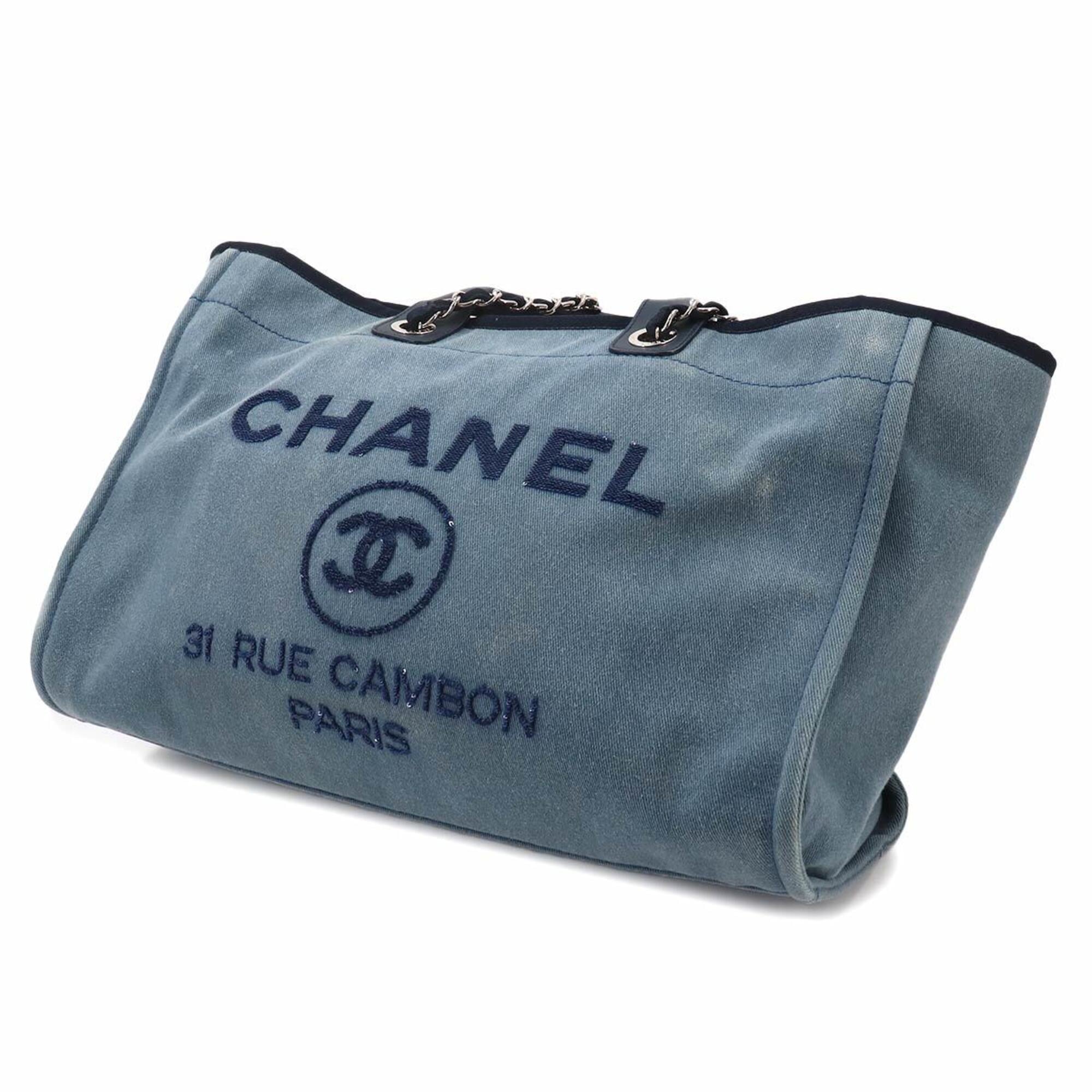 Chanel Blue Denim Leather Shoulder Bag Tote Bag (Pre-Owned)