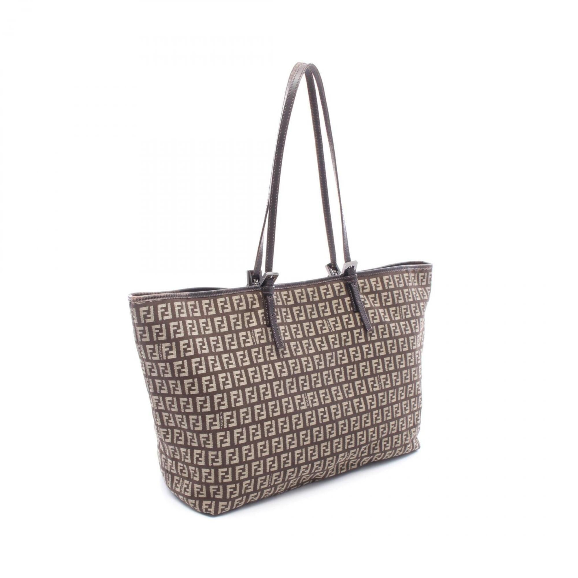 Fendi Beige Brown Canvas Leather Handbag Tote Bag (Pre-Owned)