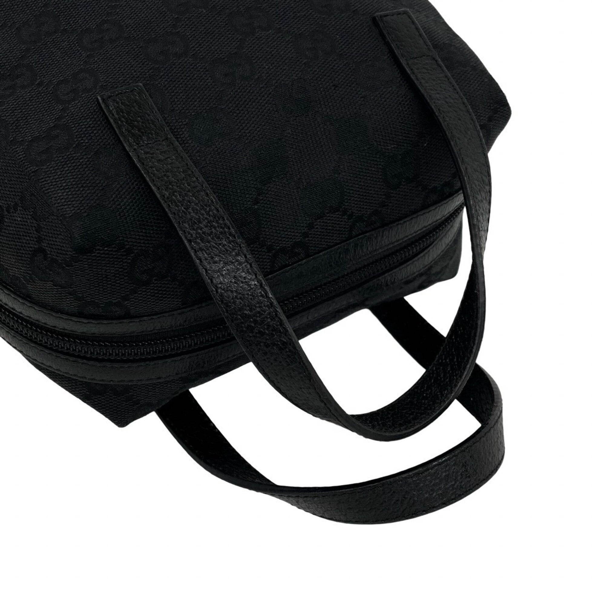 Gucci Black Canvas Leather Boston Bag Handbag Tote Bag (Pre-Owned)