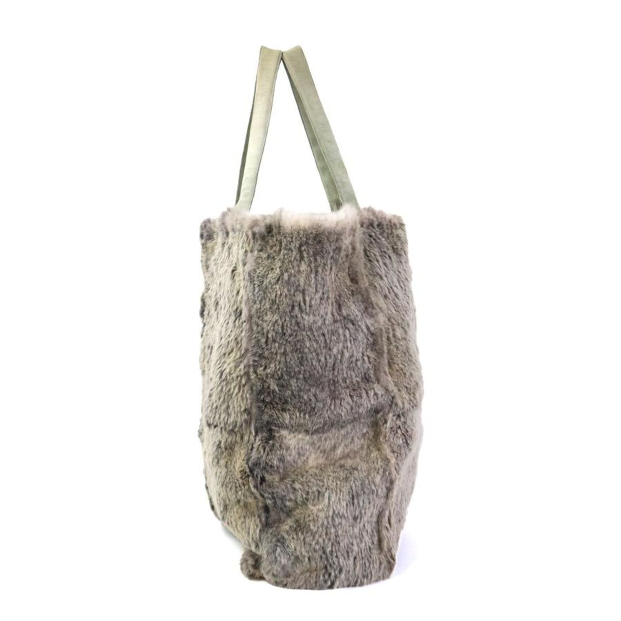 Chanel Beige Gray Fur Suede Handbag Tote Bag (Pre-Owned)