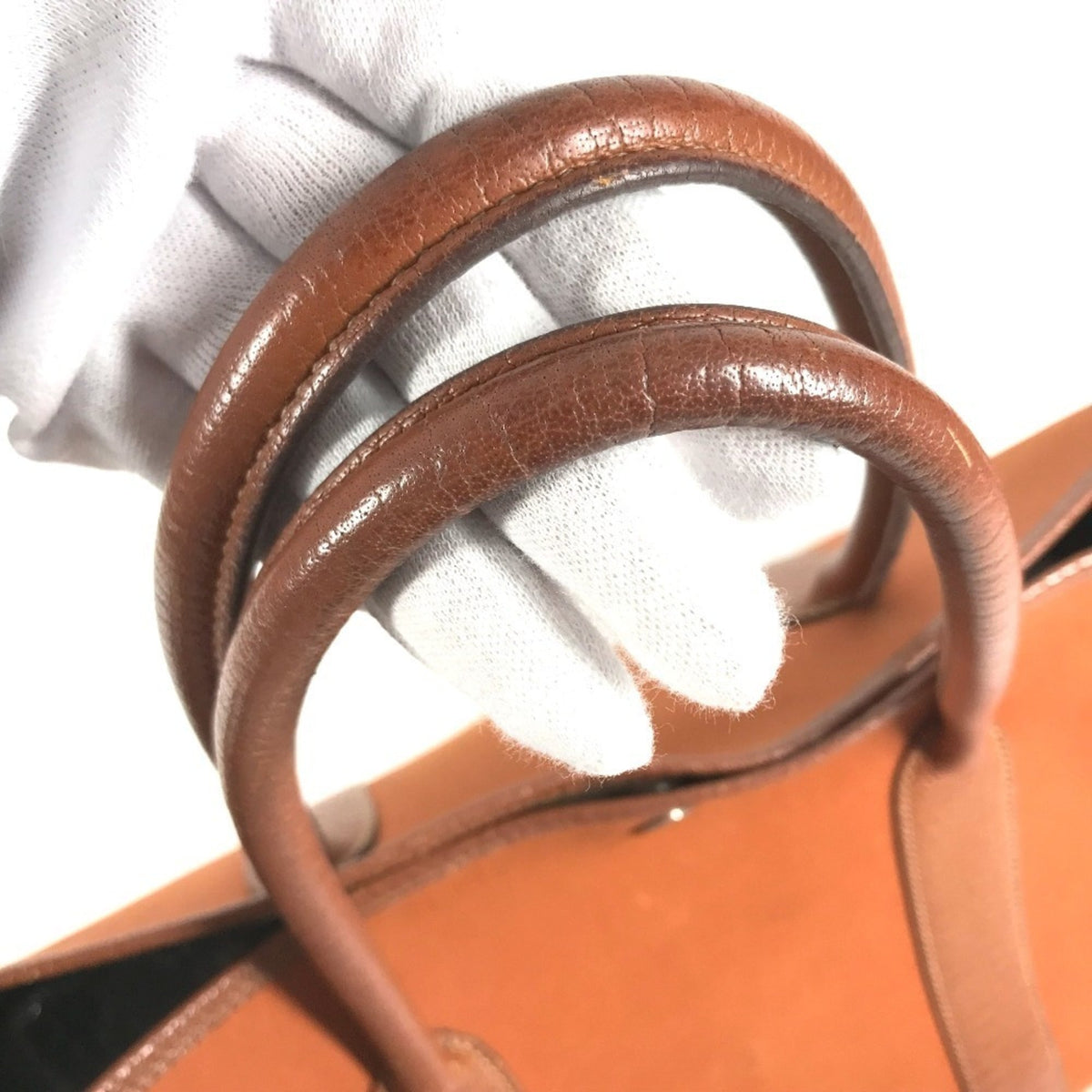 Hermes Orange Leather Canvas Shoulder Bag Tote Bag (Pre-Owned)