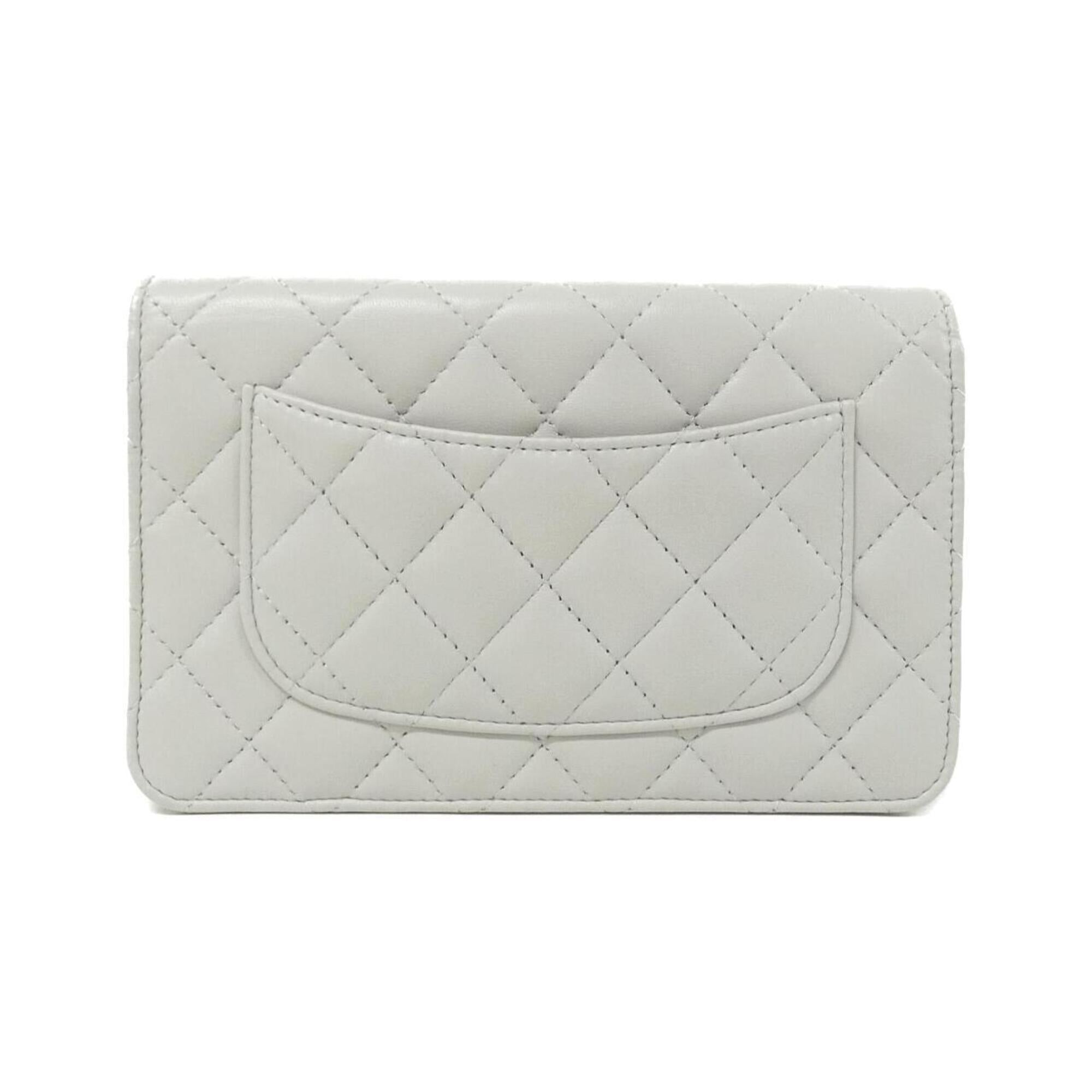 Chanel Gray Leather Chain/Shoulder Wallet (Pre-Owned)