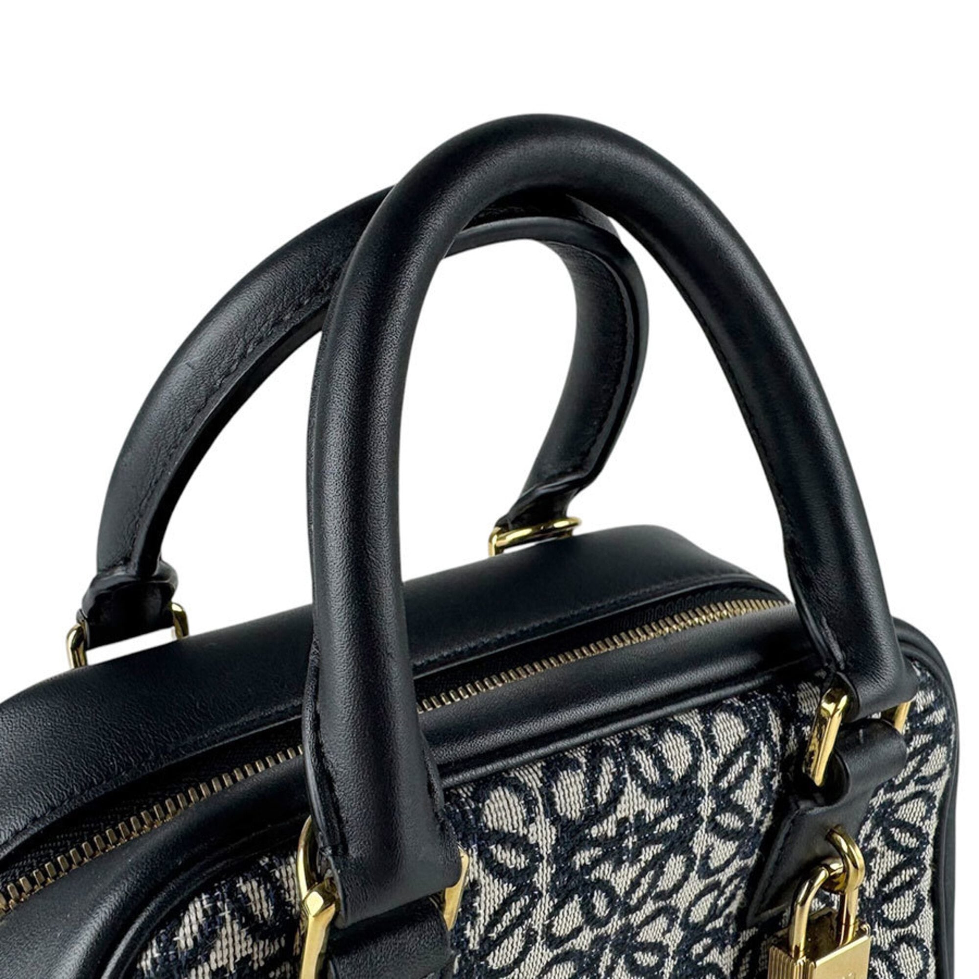 Loewe Black Navy Leather Jacquard Handbag Shoulder Bag (Pre-Owned)