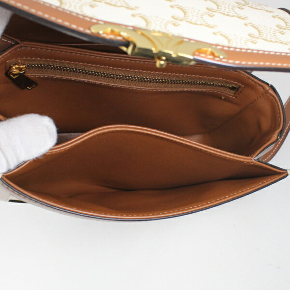 Celine Brown White Canvas Leather Shoulder Bag (Pre-Owned)