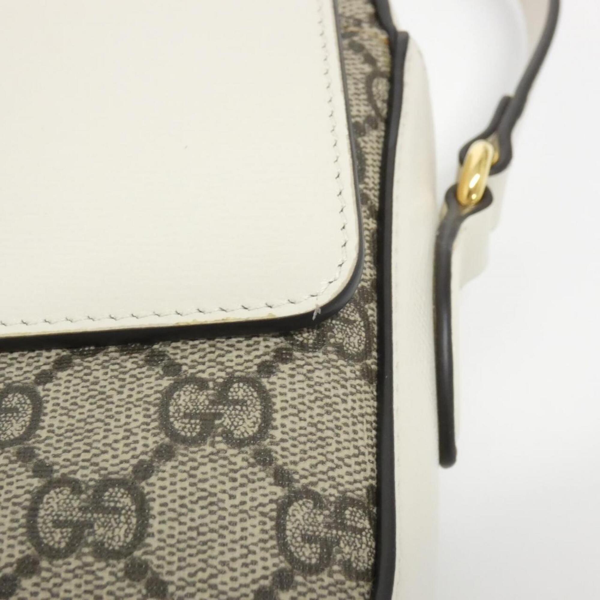Gucci Beige White Gg Supreme Leather Shoulder Bag (Pre-Owned)