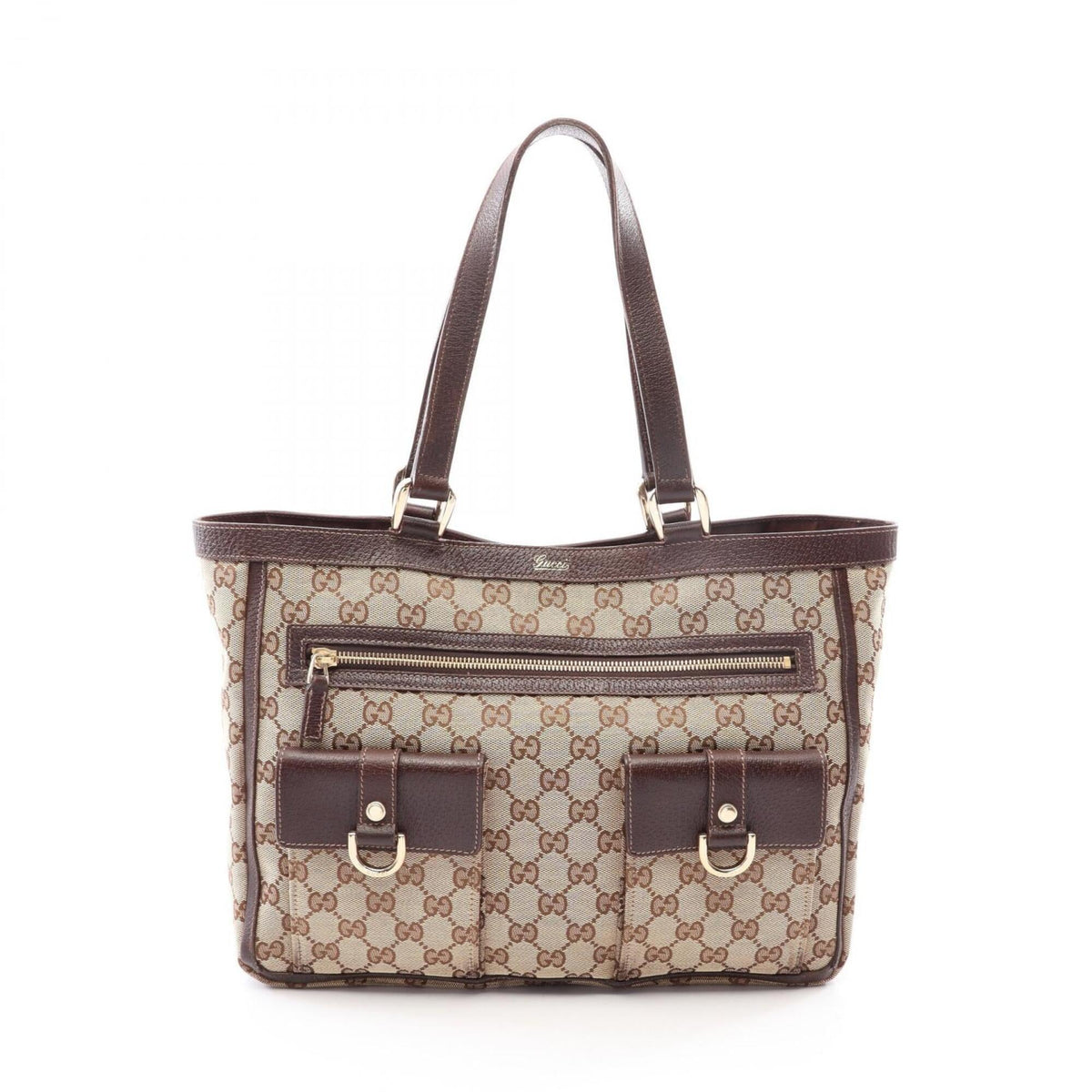 Gucci Beige Brown Canvas Leather Handbag Tote Bag (Pre-Owned)