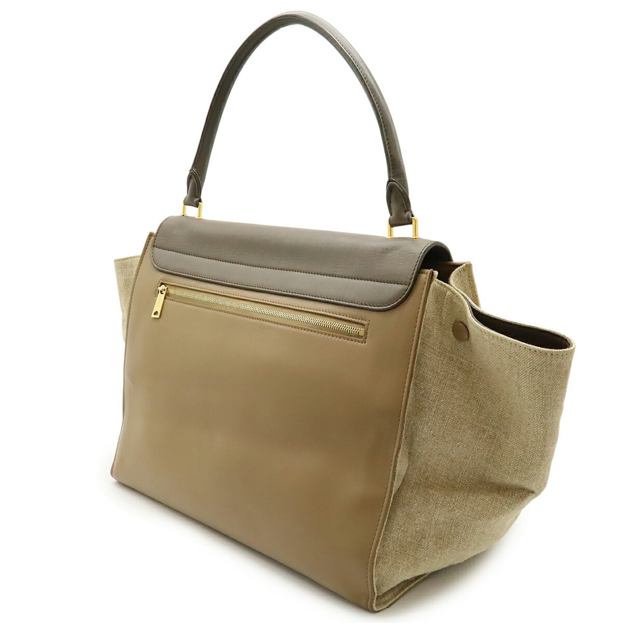 Celine Beige Gray Leather Canvas Handbag Shoulder Bag (Pre-Owned)