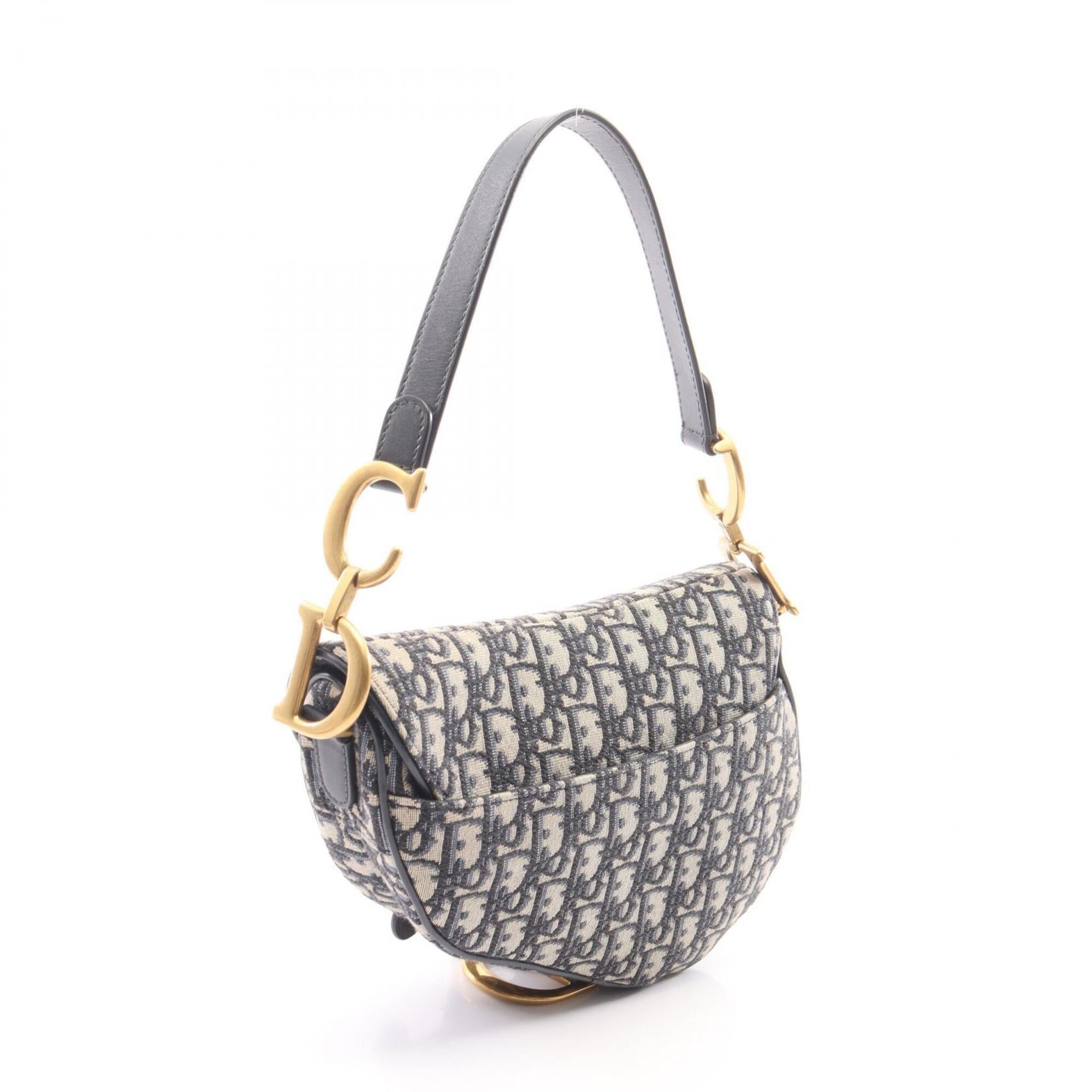 Christian Dior Navy Canvas Leather Handbag Saddle Bag (Pre-Owned)