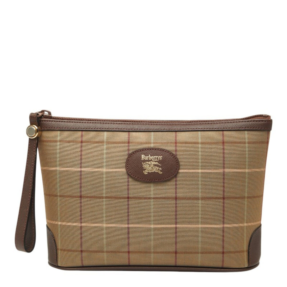 Burberry Brown Green Khaki Canvas Leather Handbag Pouch (Pre-Owned)