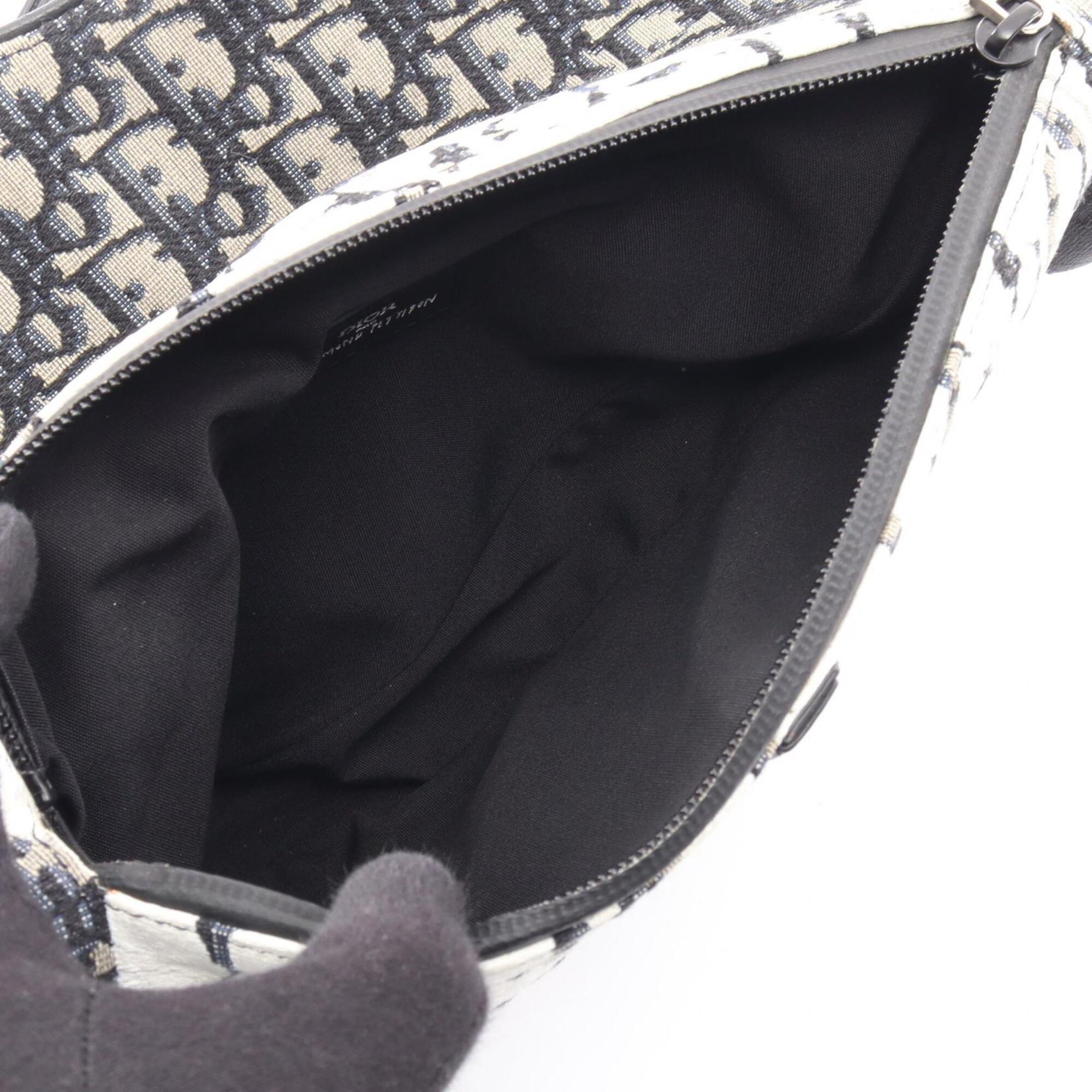 Christian Dior Black Navy White Canvas Leather Fanny Pack Sling Bag (Pre-Owned)