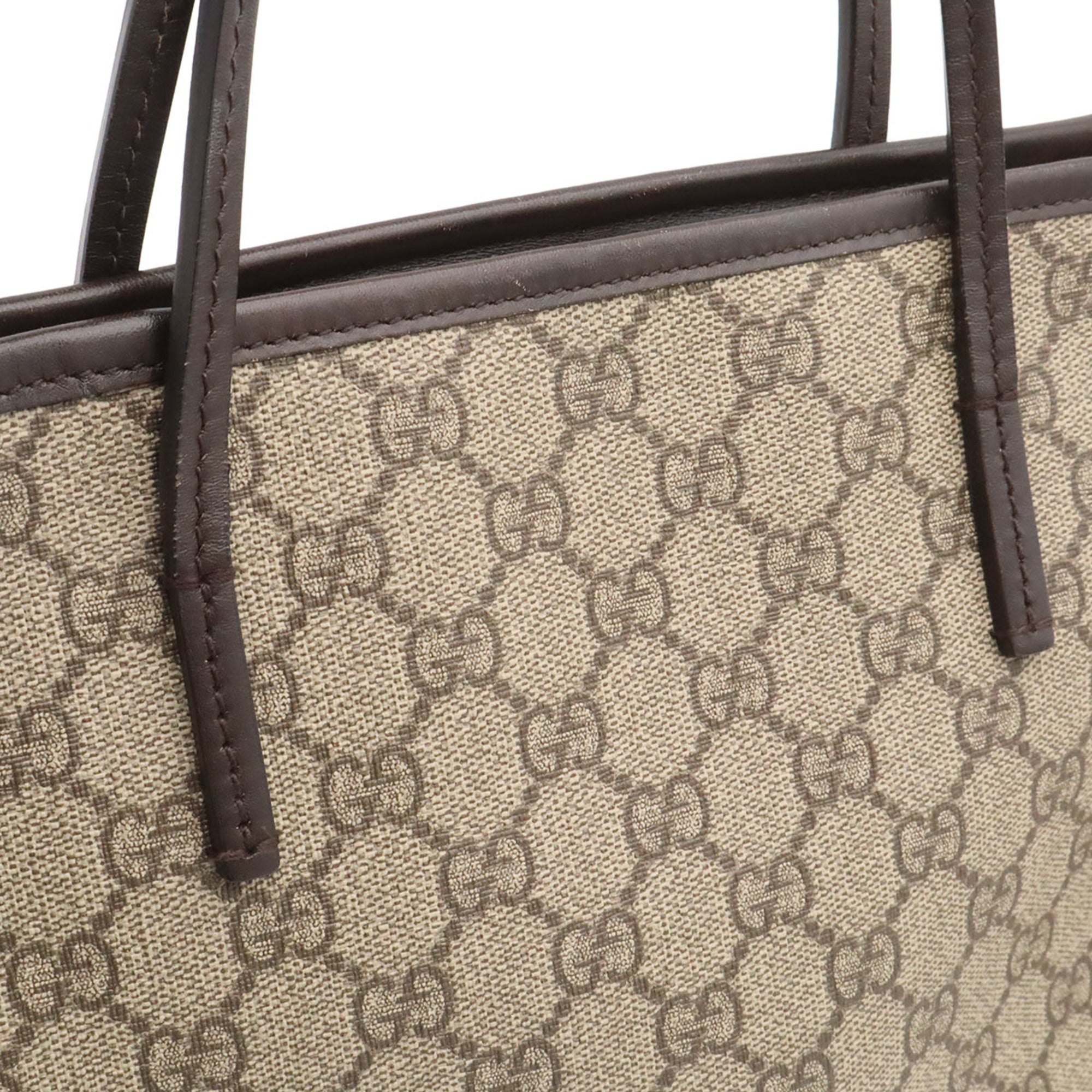 Gucci Gg Plus Beige Dark Brown Gg Supreme Canvas Pvc Coated Canvas Leather Handbag Shoulder Bag Tote Bag (Pre-Owned)