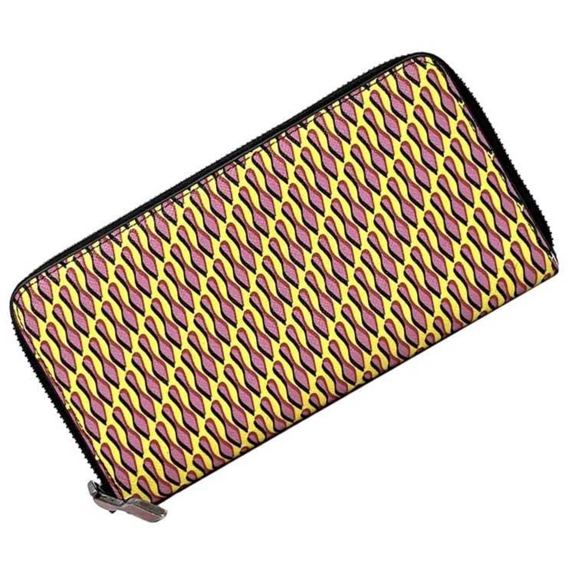 Christian Louboutin Black Pink Yellow Pvc Leather Long Wallet (Bi-Fold) (Pre-Owned)
