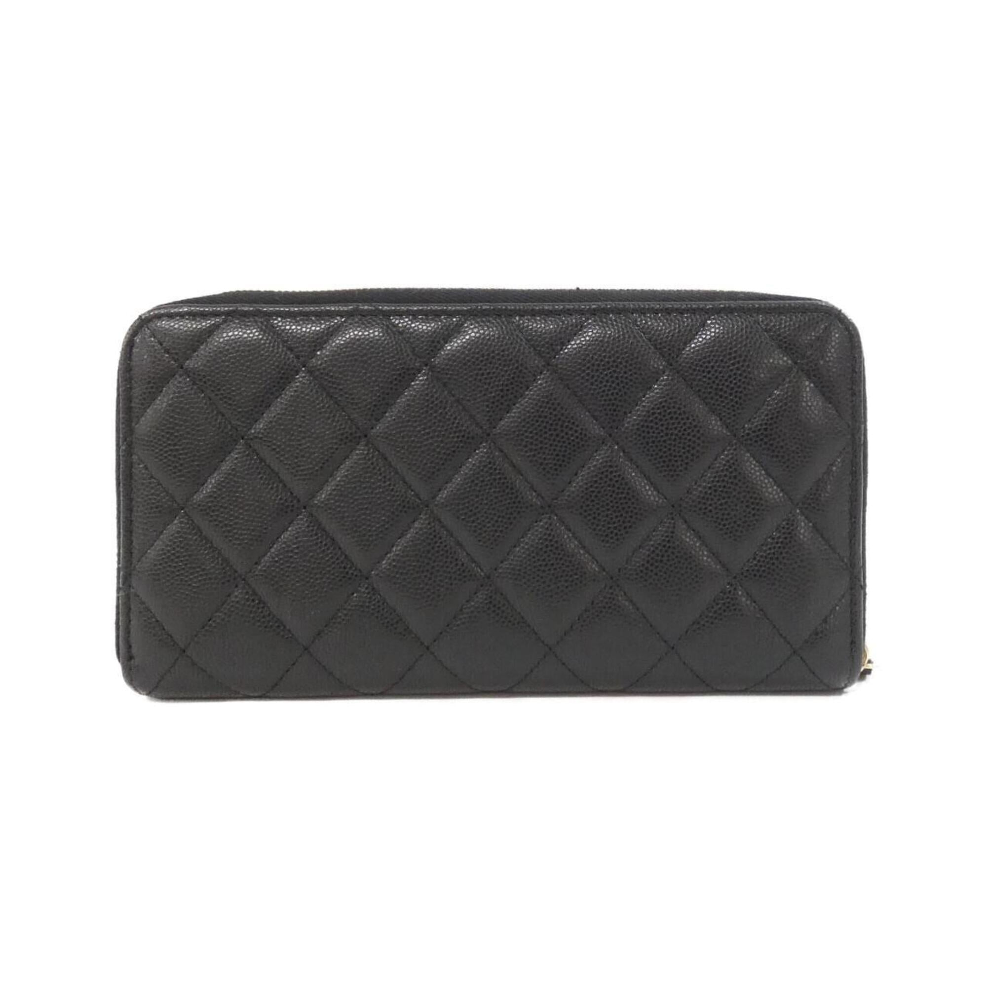 Chanel Black Grained Calfskin Long Wallet (Bi-Fold) (Pre-Owned)