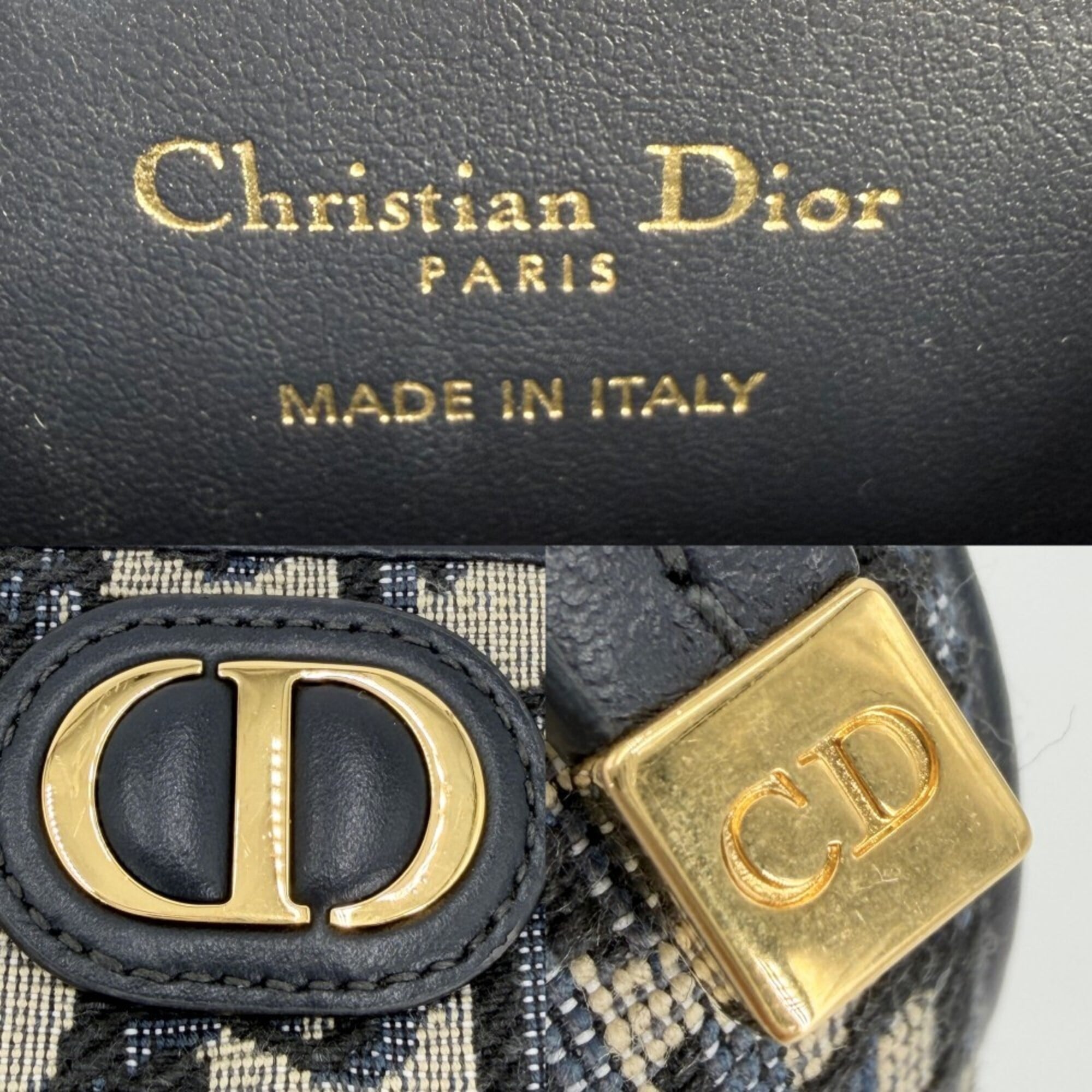 Christian Dior Beige Navy Canvas Leather Pouch Shoulder Bag (Pre-Owned)